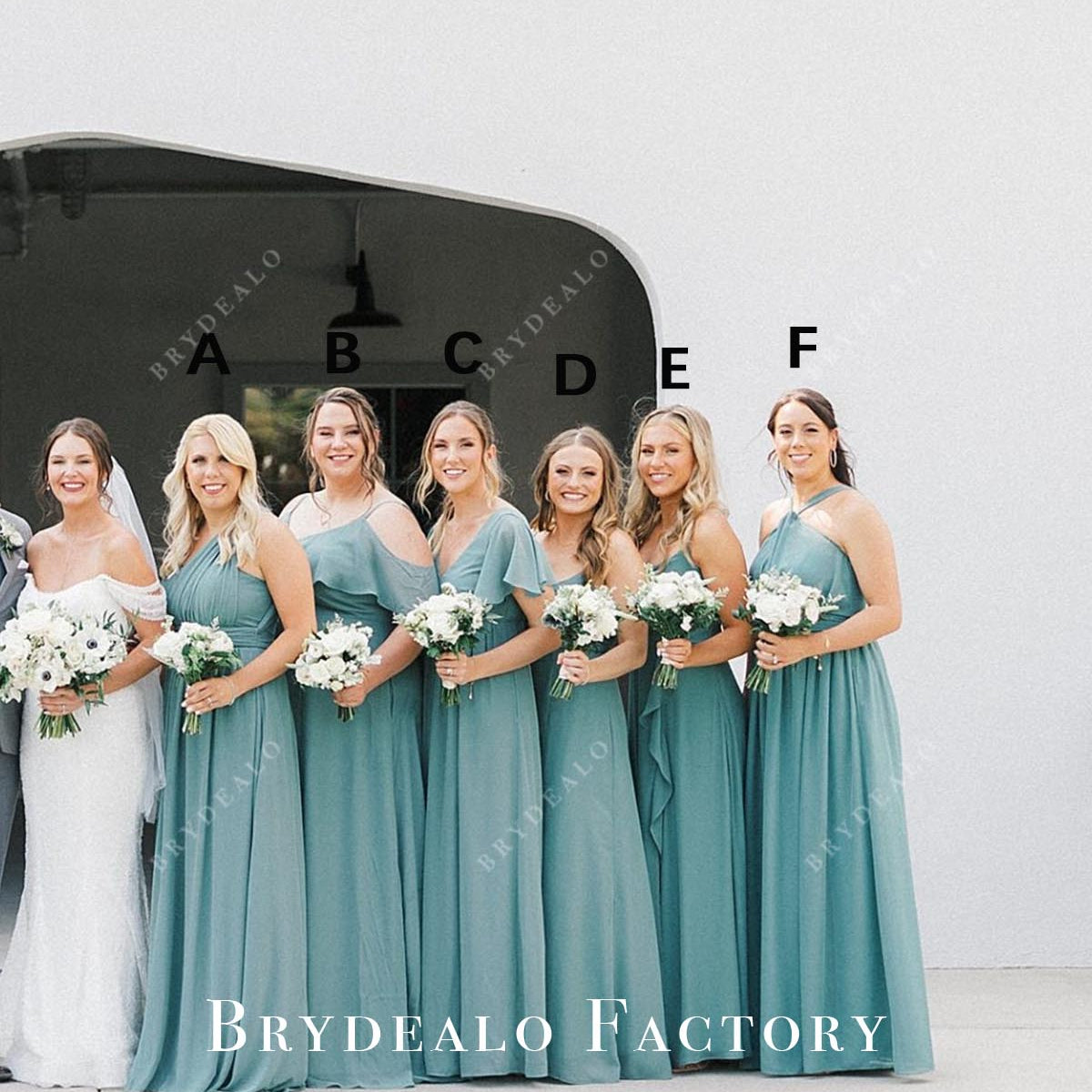 Teal Blue Chiffon A-Line Mismatched Bridesmaid Dresses, Dress B Teal Blue Chiffon A-Line Mismatched Bridesmaid Dresses, Dress B