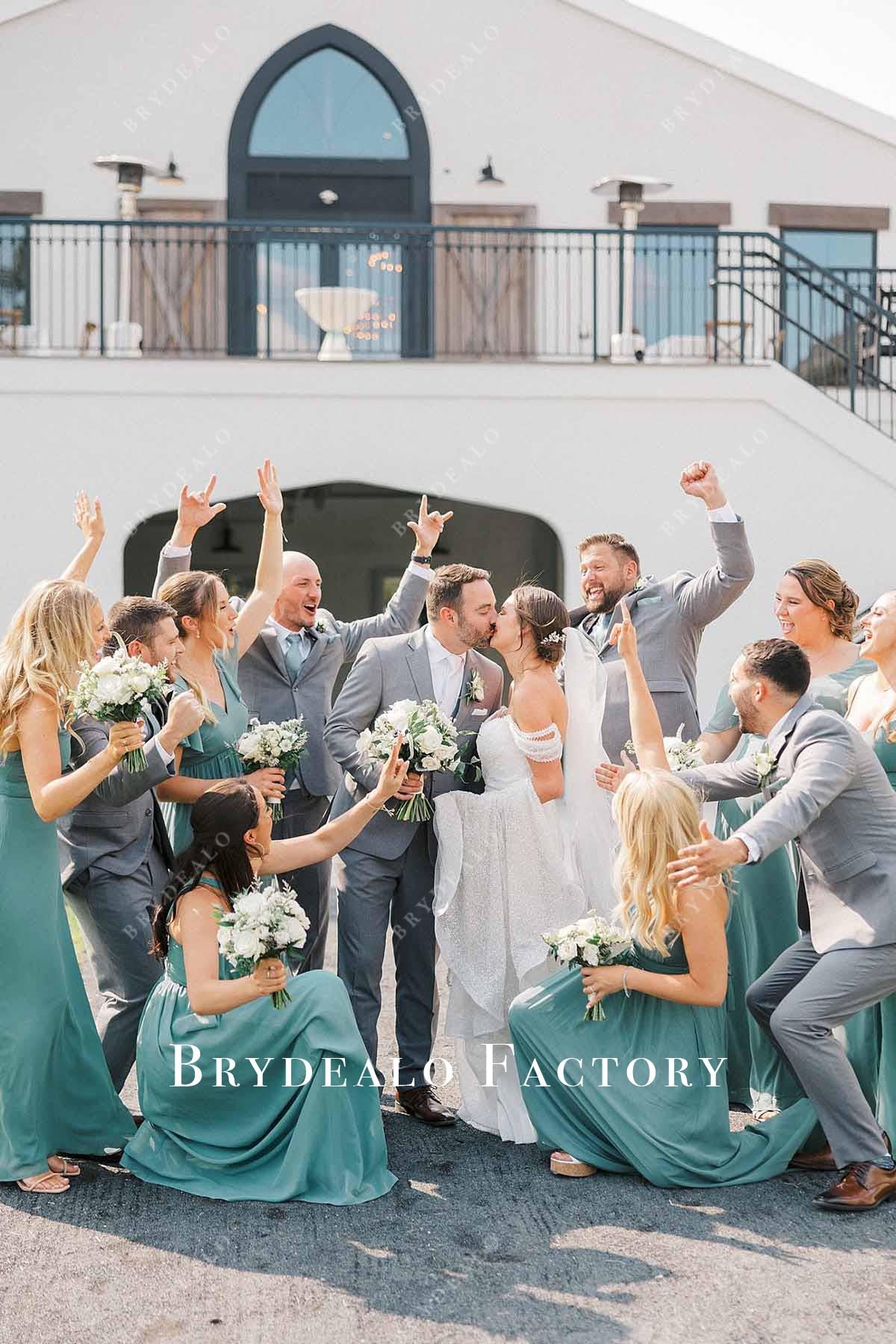 teal blue floor length bridesmaid dresses