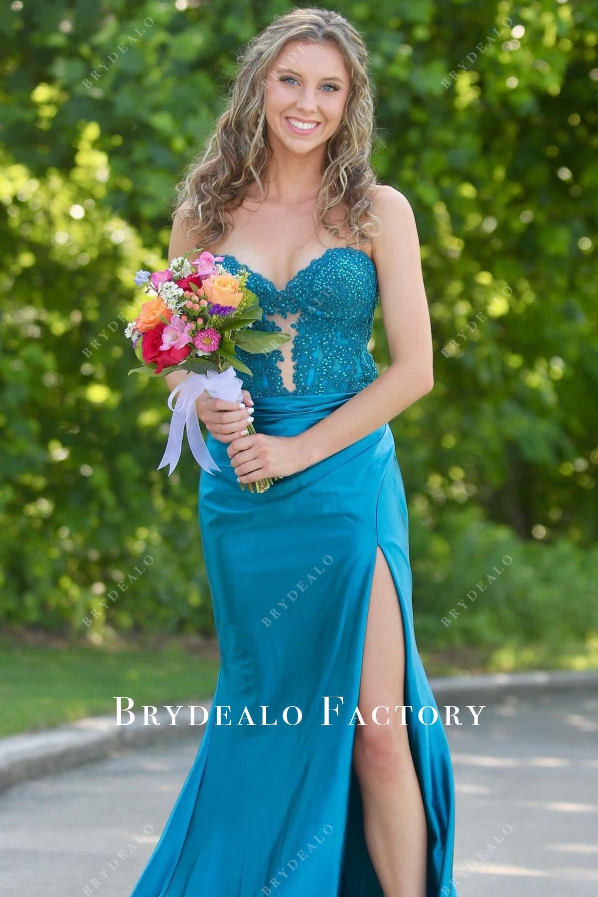 teal blue sweetheart prom dress