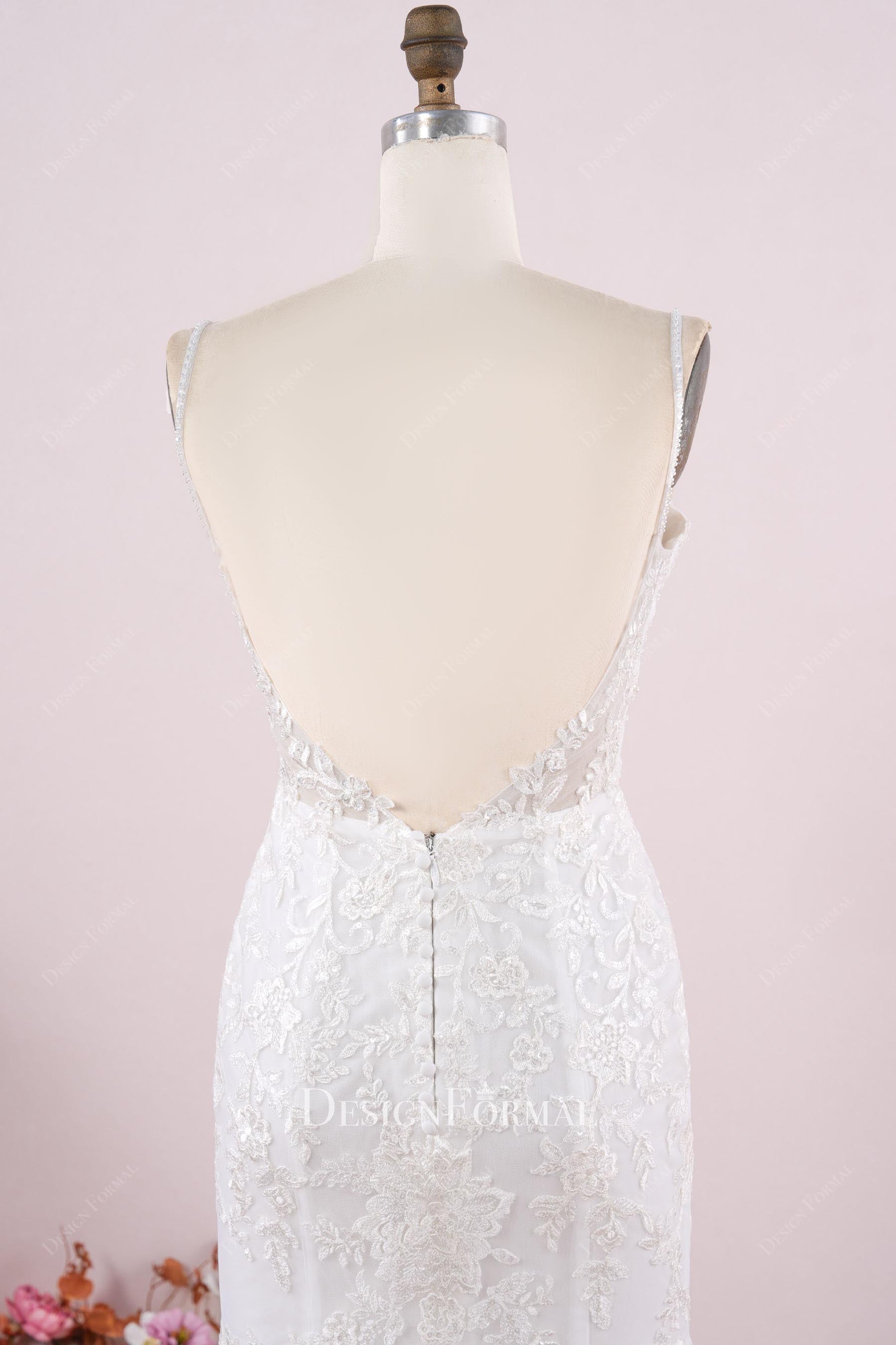 thin straps backless mermaid wedding dress