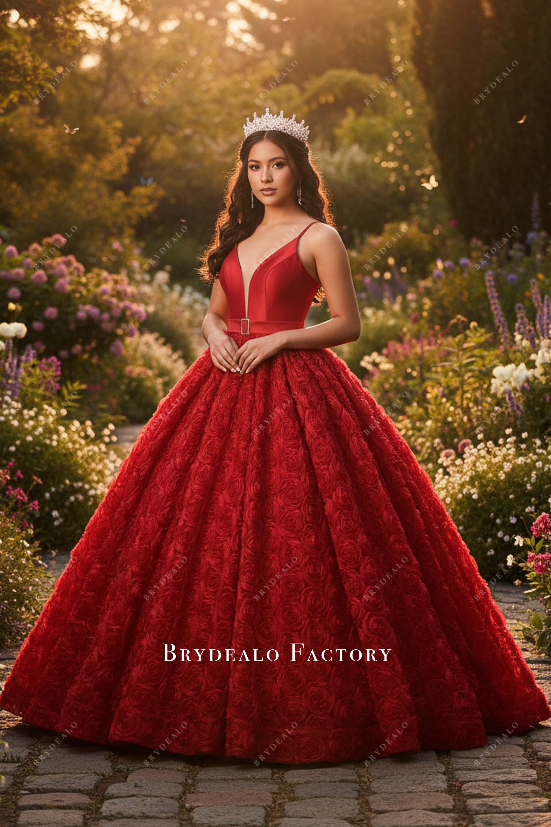 thin straps rose Quinceanera ballgown