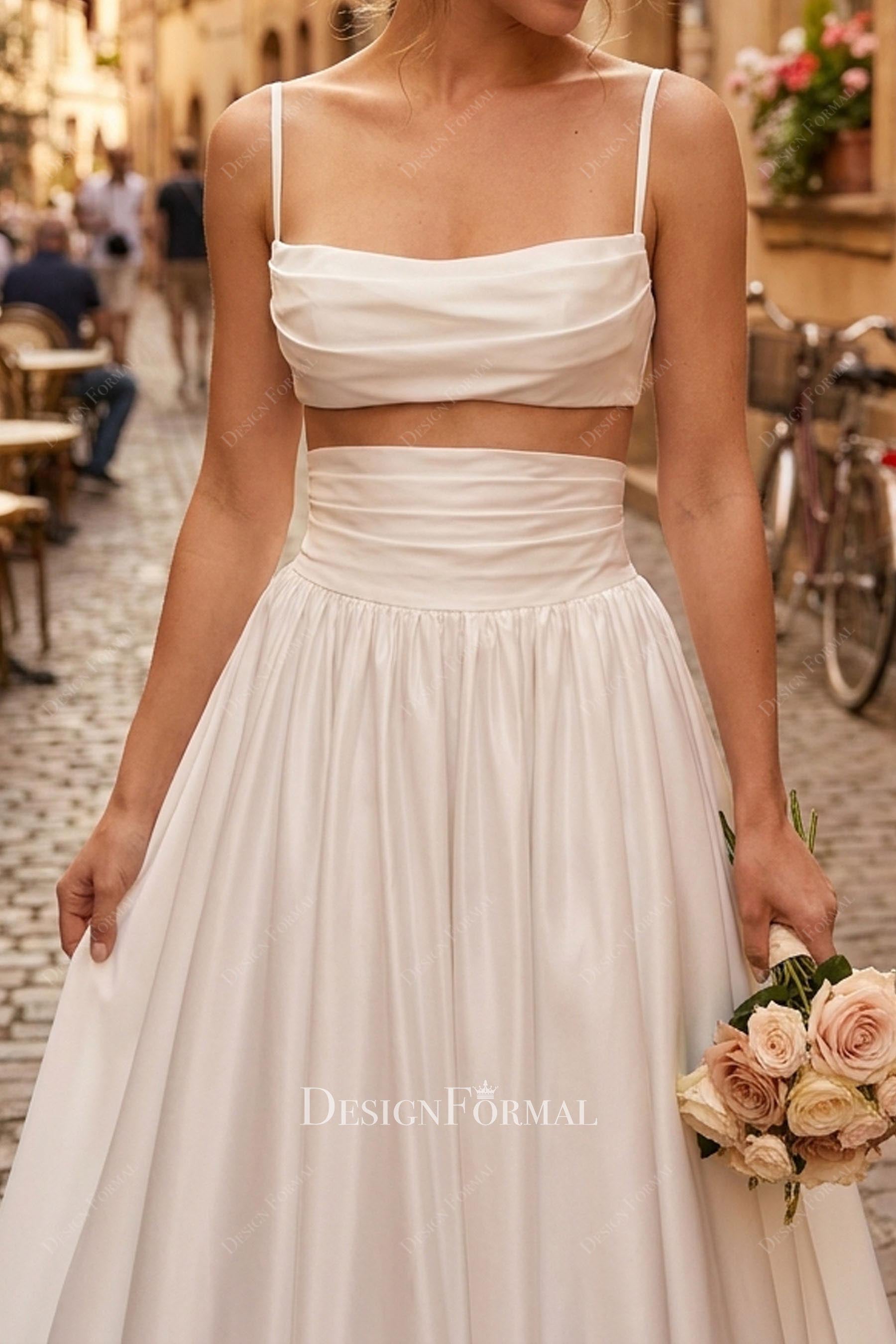 thin straps op satin wedding dress