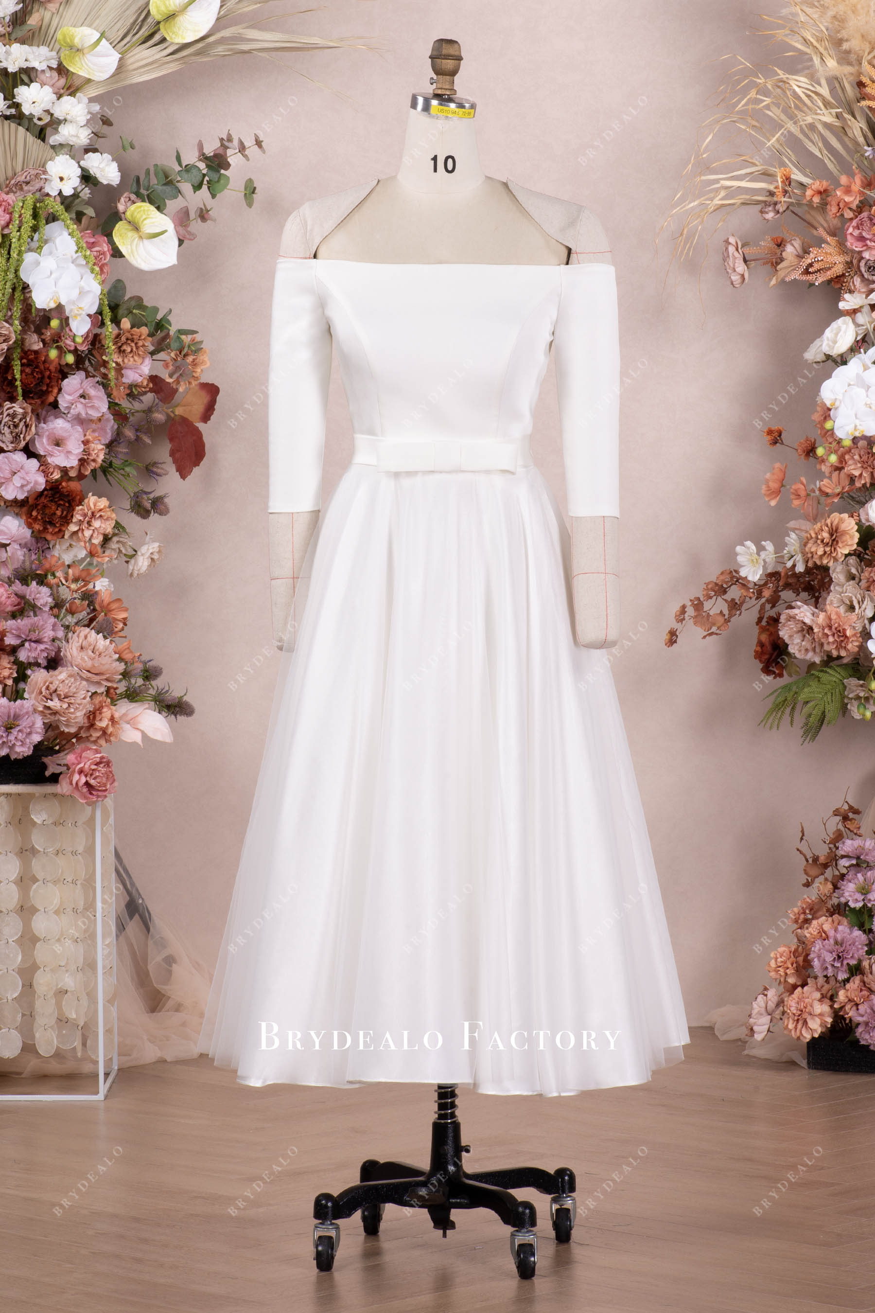 Three-Quarter Sleeves Belt Wedding Dress