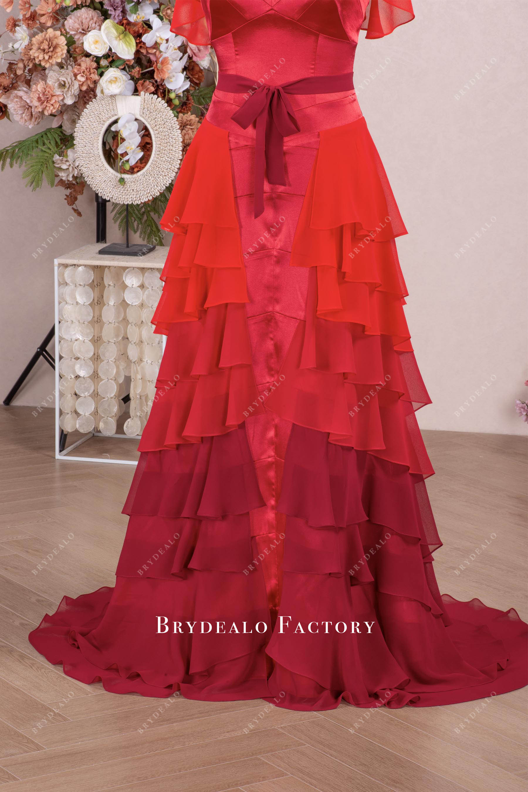 tiered ombre red formal dress