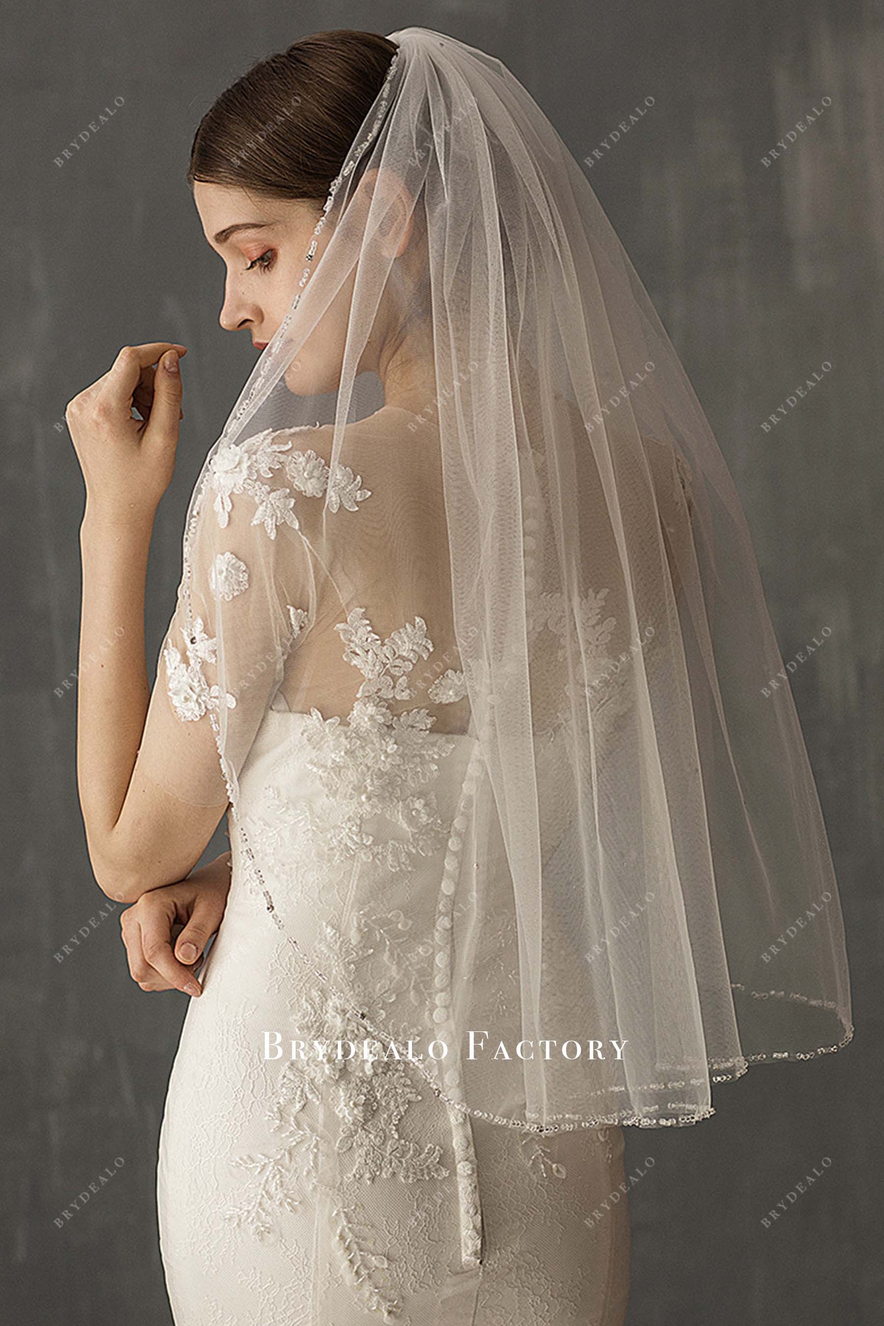 tulle beading edge wedding veil