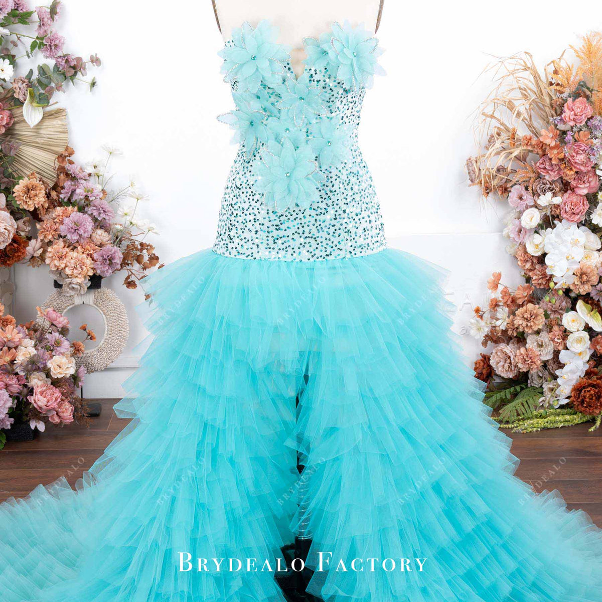 ruffle prom dress Two Piece Black Prom Dresses Long Formal Dresses With Slit ARD2109 main image 0