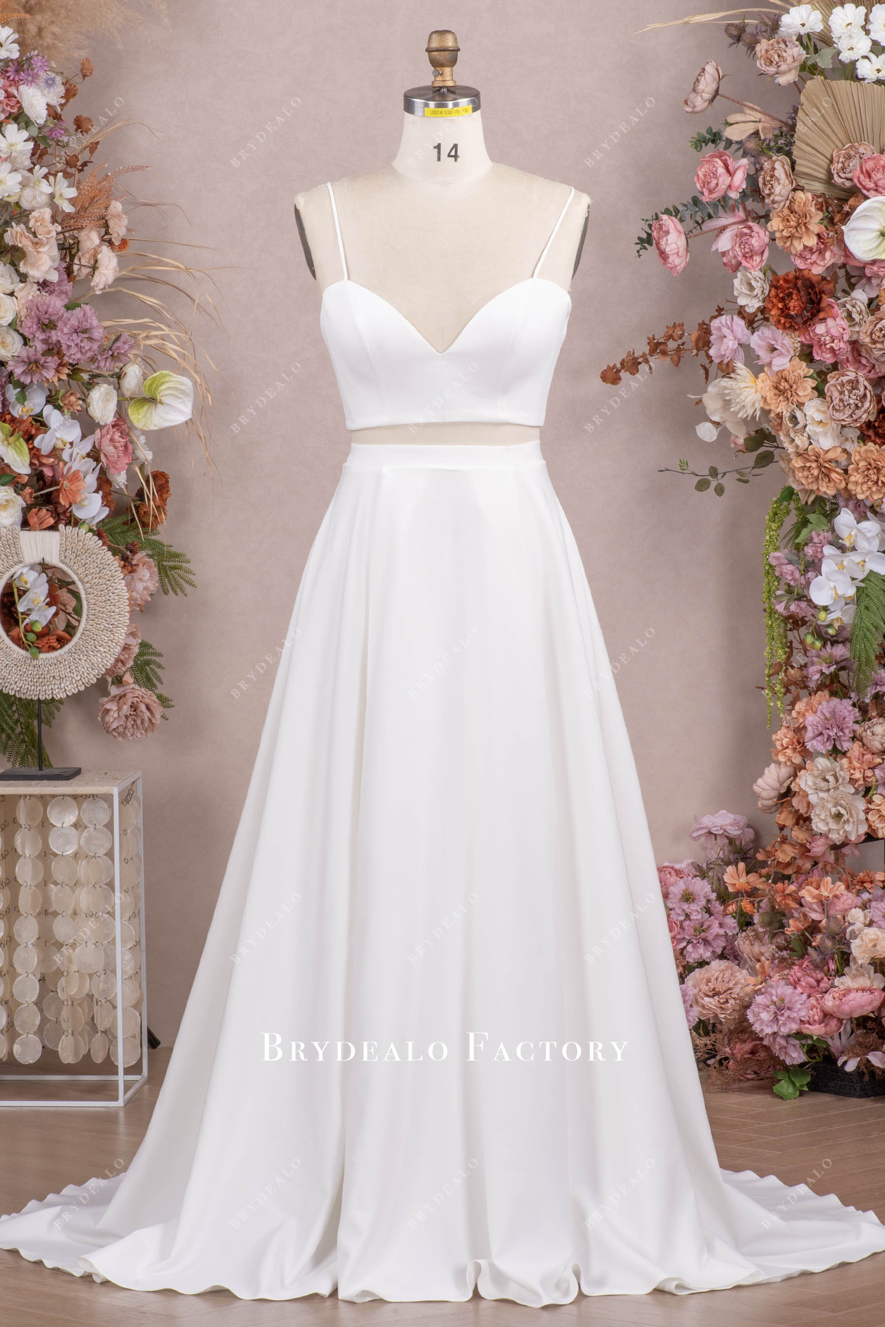 two piece thin straps wedding dress