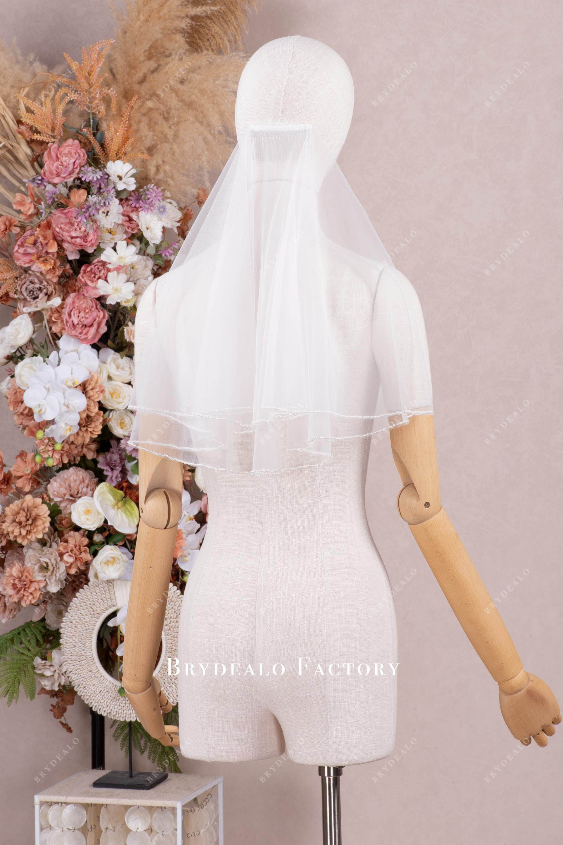 two tier pearl edge bridal veil