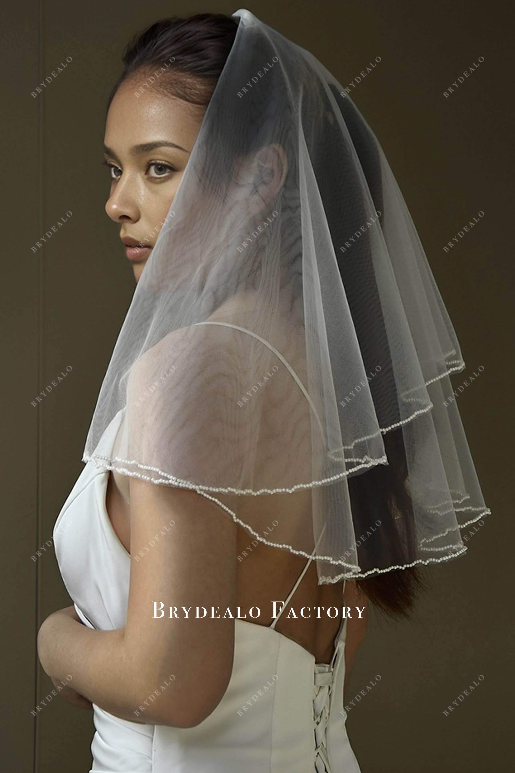 two tier tulle pearl veil