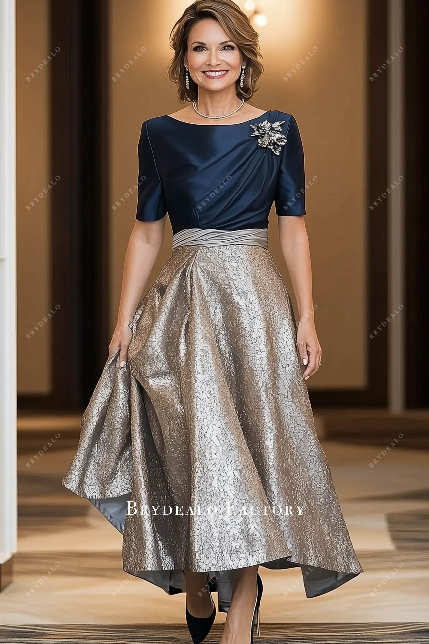 two tone ankle length mother of bride dress