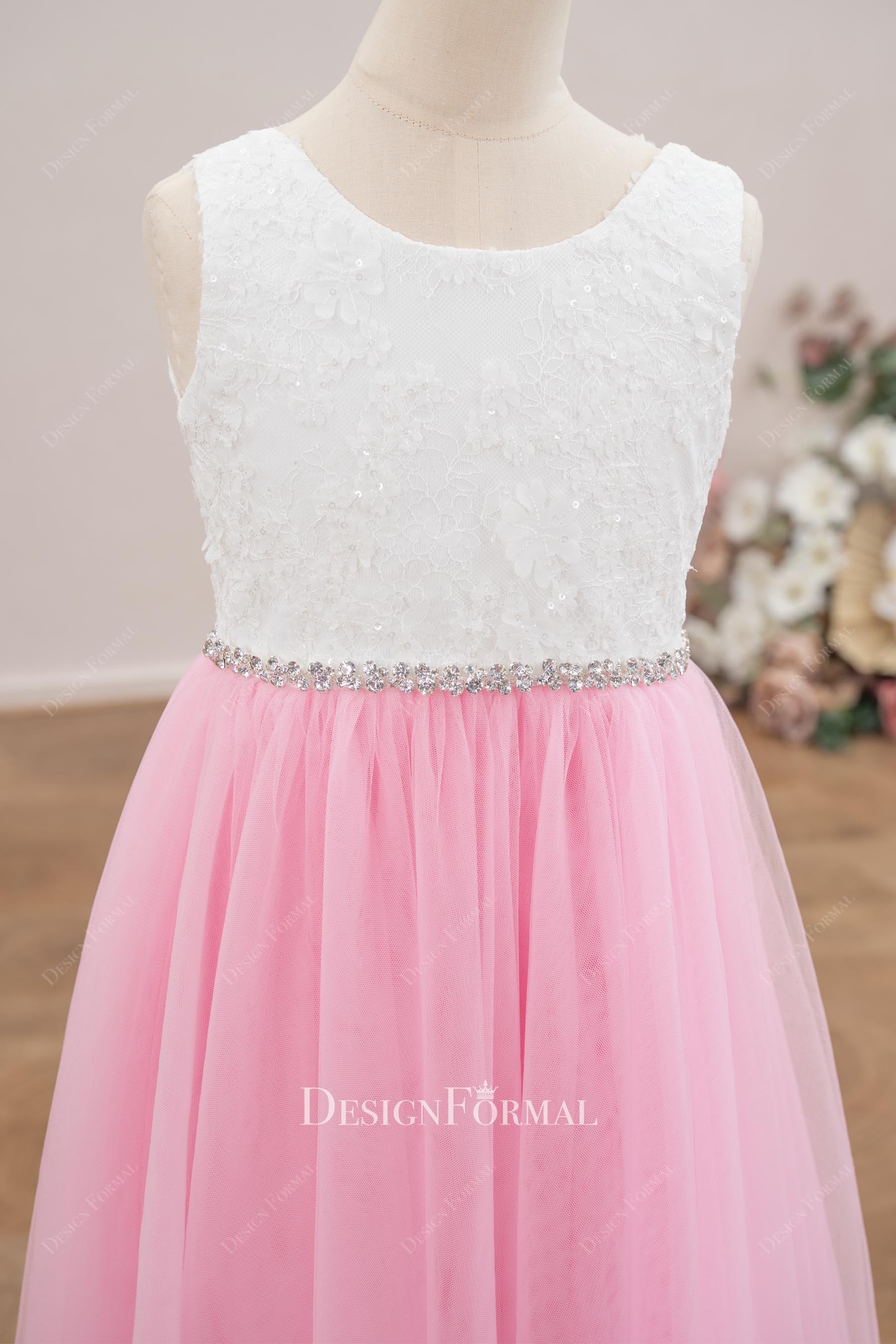 two tone boat neck flower girl dress 