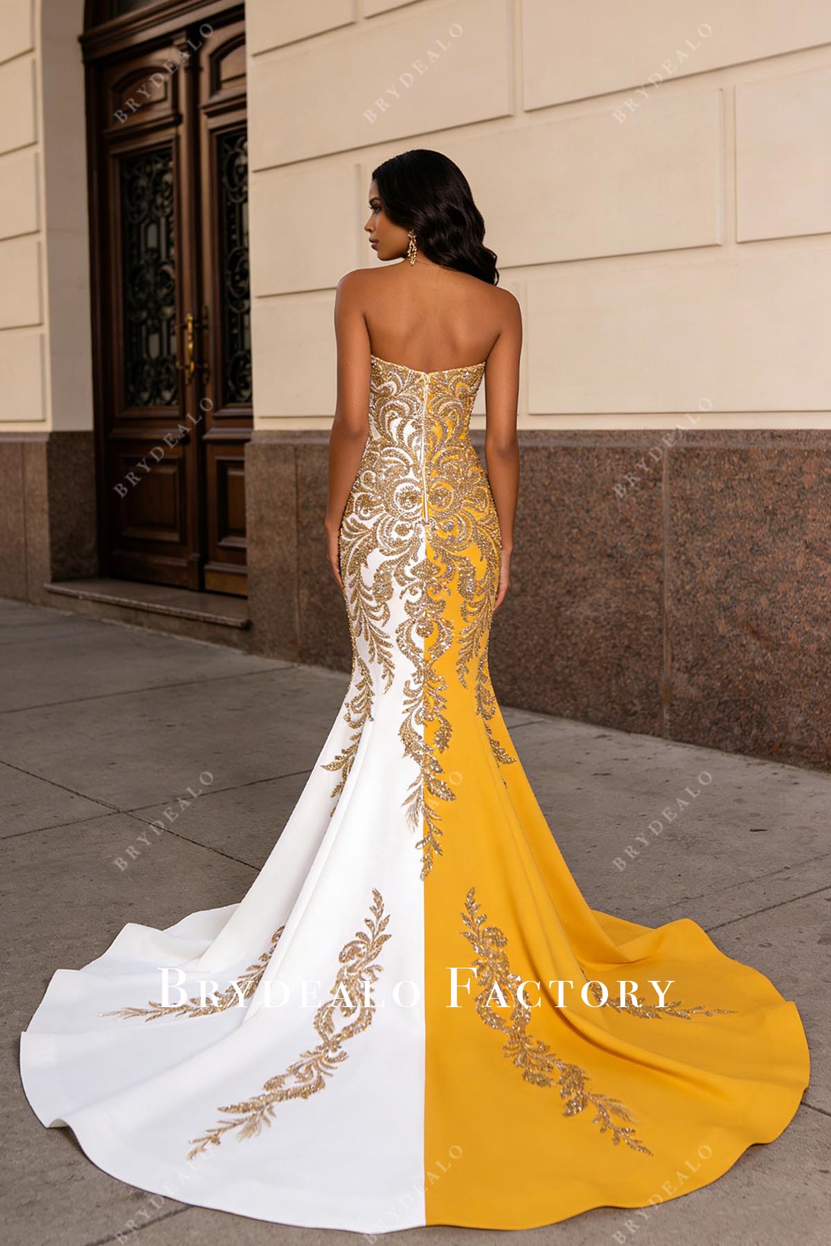 two tone court train prom dress