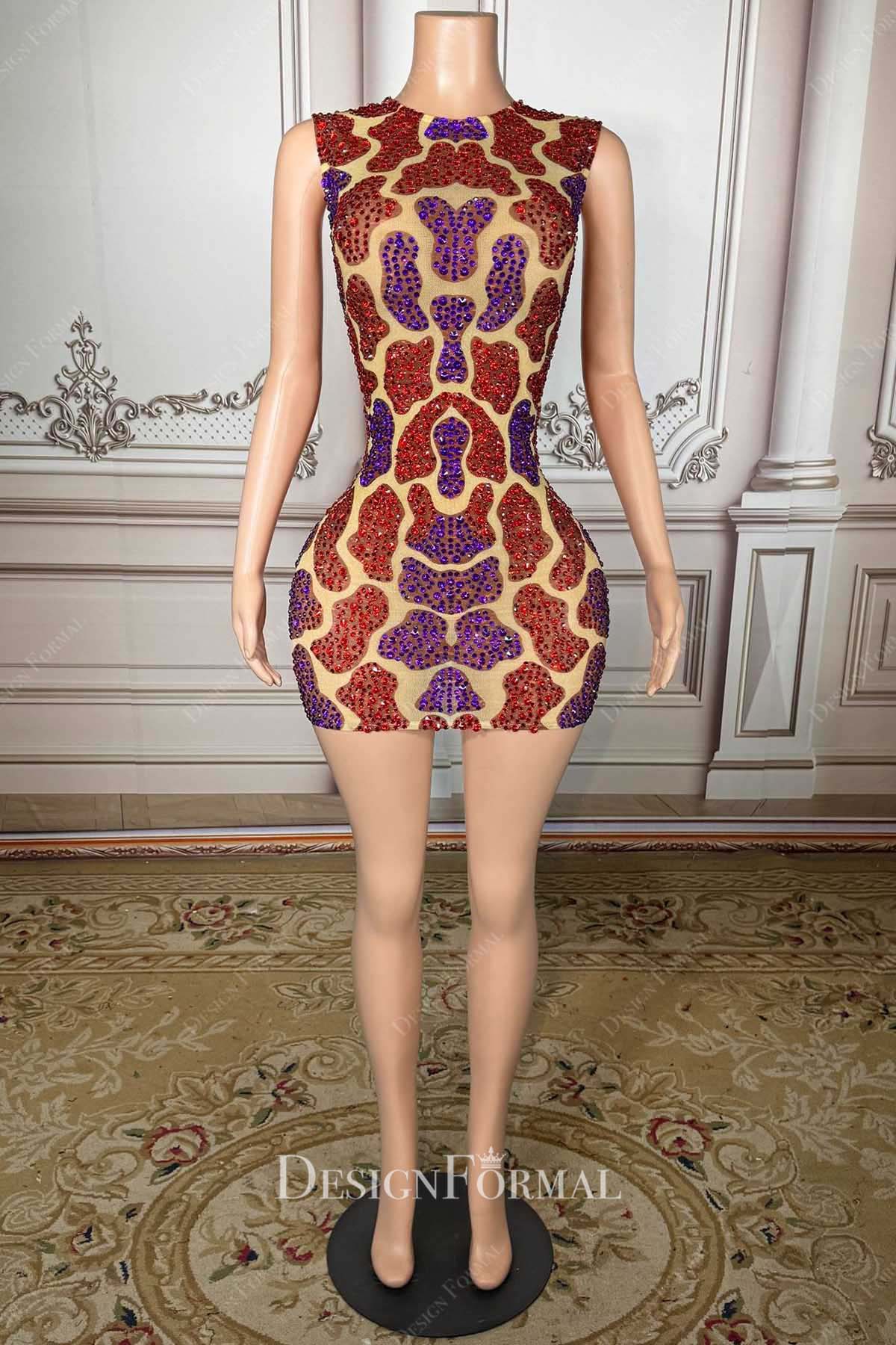 two tone crystals bodycon prom dress