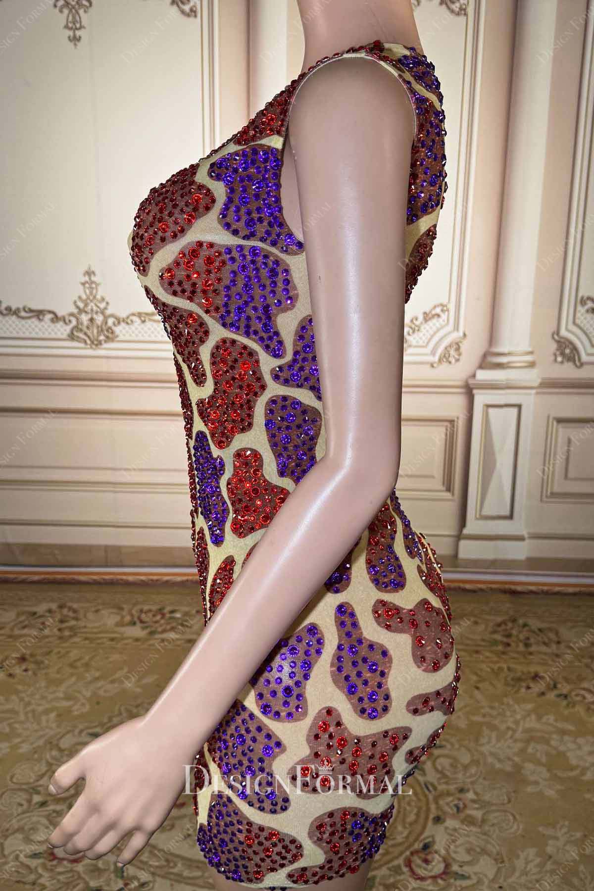 two tone crystals mini prom dress