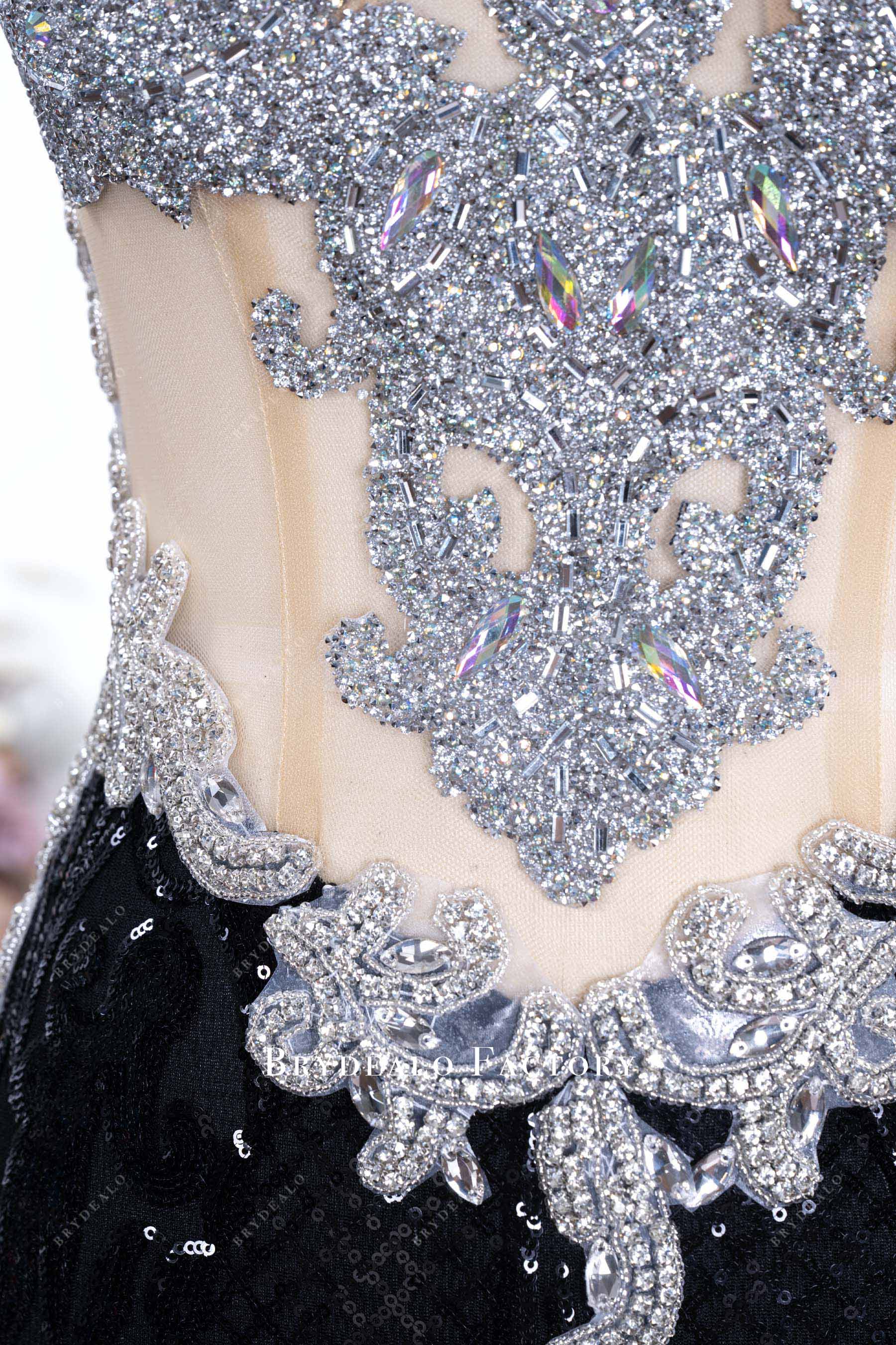 two tone glitter Basque waist prom dress