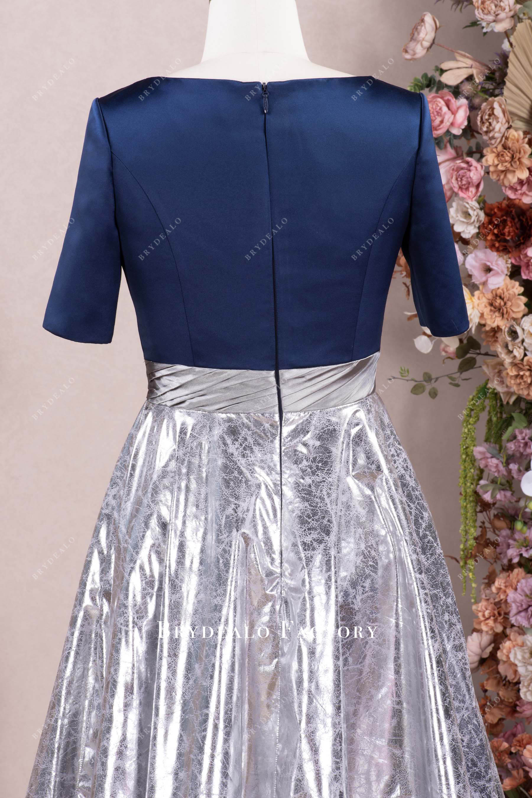 two tone half sleeve formal gown