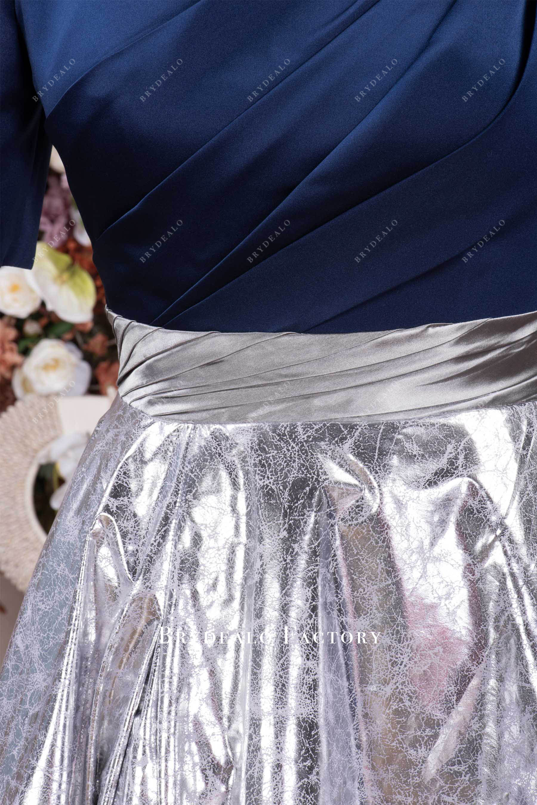 two tone ruched waistband formal dress