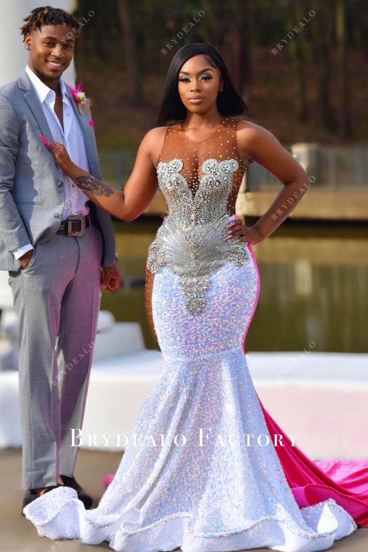 two tone sequined prom dress