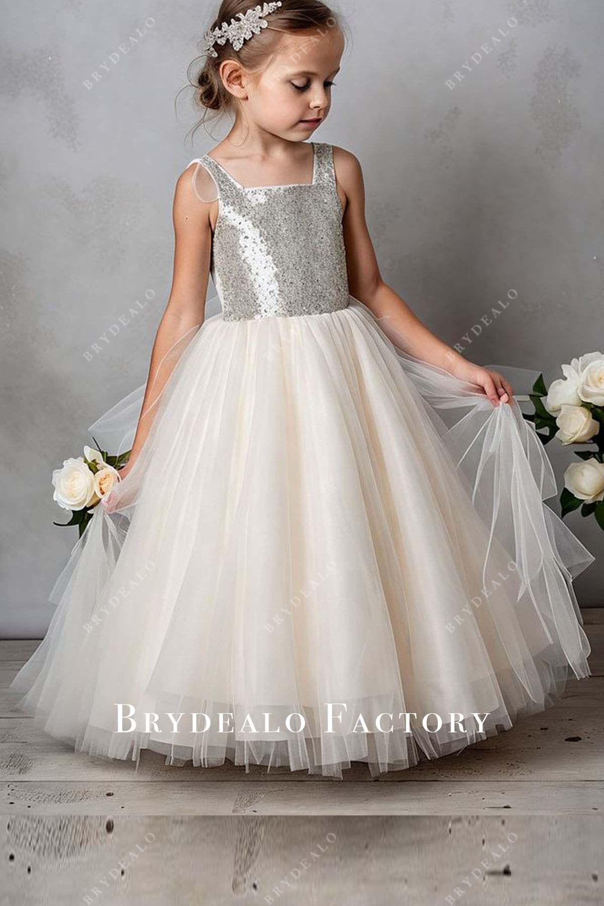 two tone sequined tulle flower girl dress