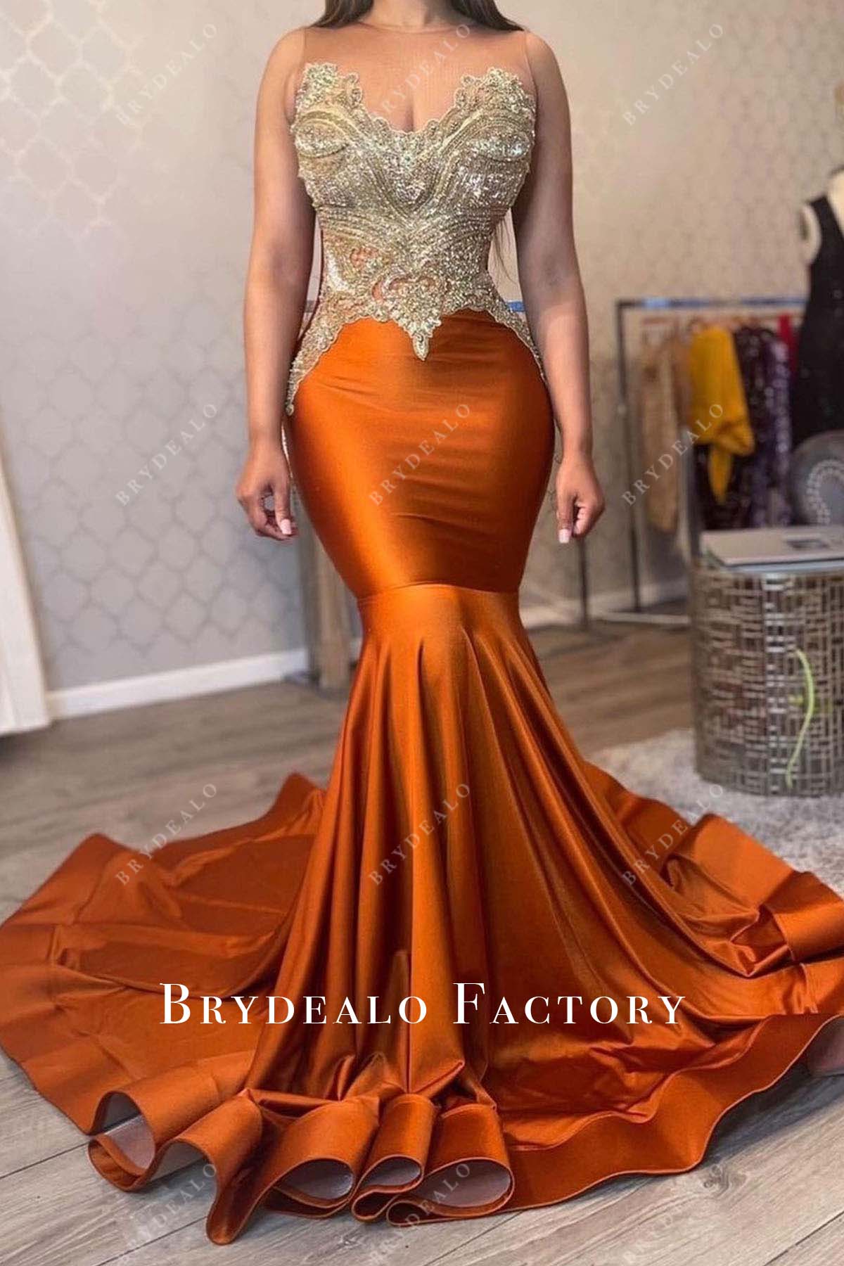 Rhinestones Rusty Jersey TwoTone Mermaid Prom Dress