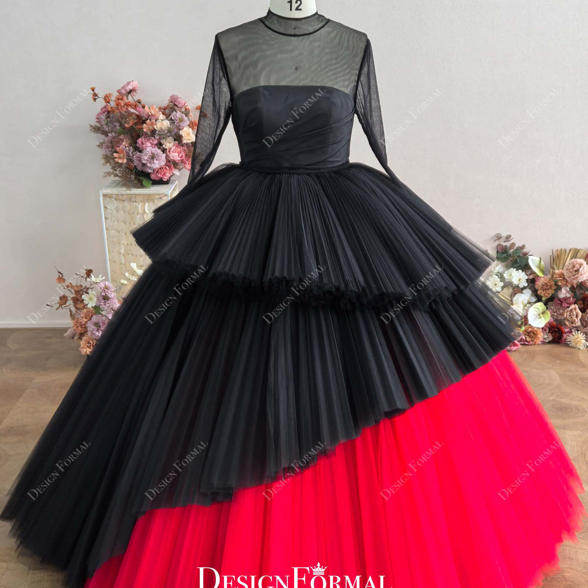 Custom Black Red Tiered Ball Gown Gothic Prom Wedding Dress Custom Black Red Tiered Ball Gown Gothic Prom Wedding Dress