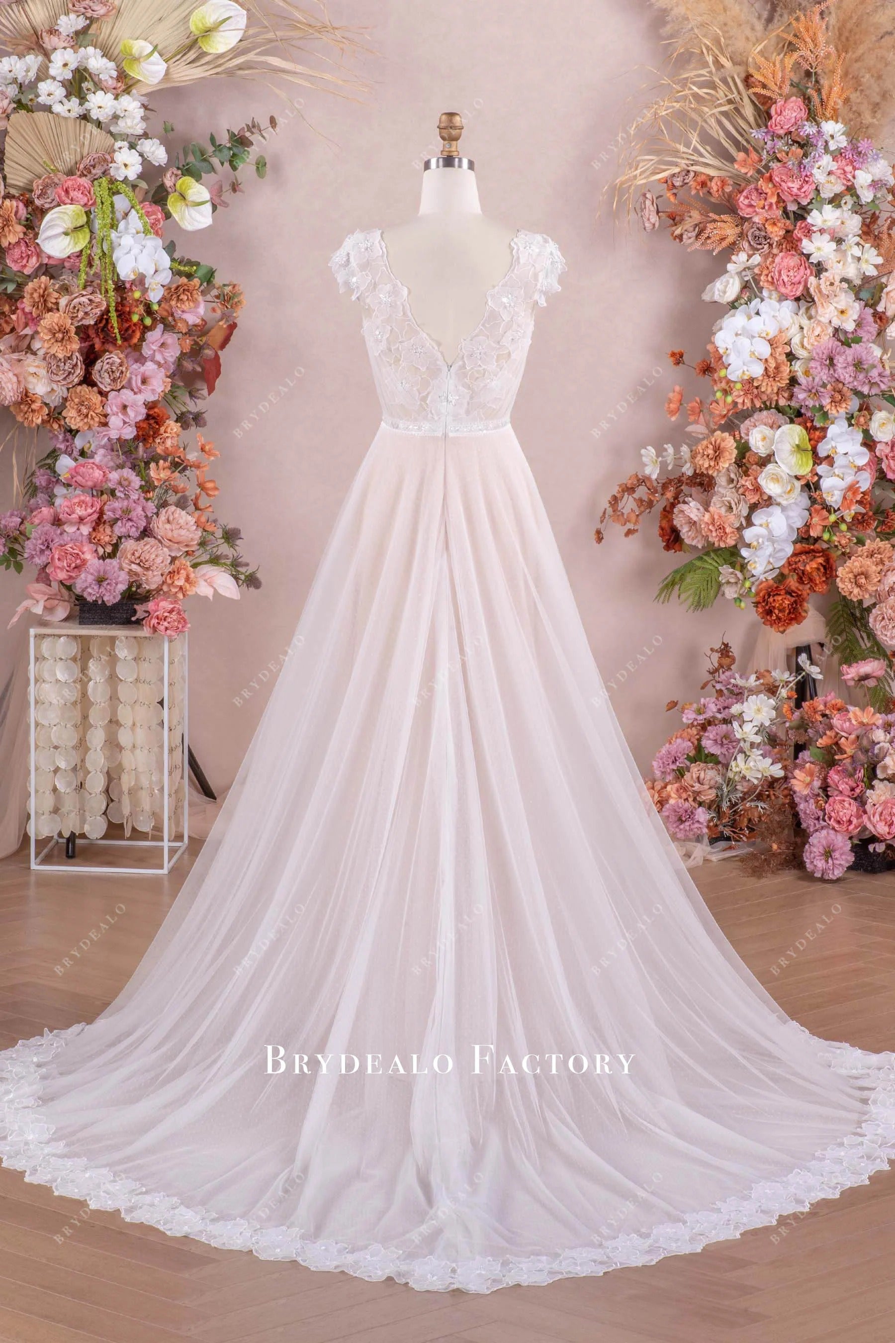v back chapel train wedding dress