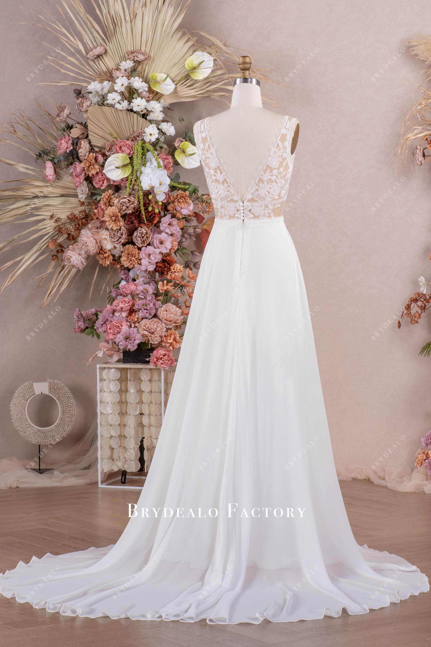 v back long chiffon wedding dress