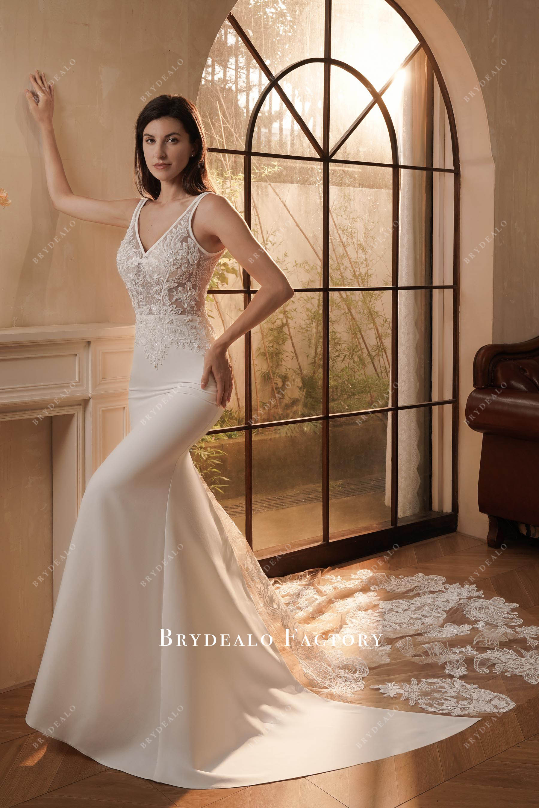 v neck mermaid wedding dress