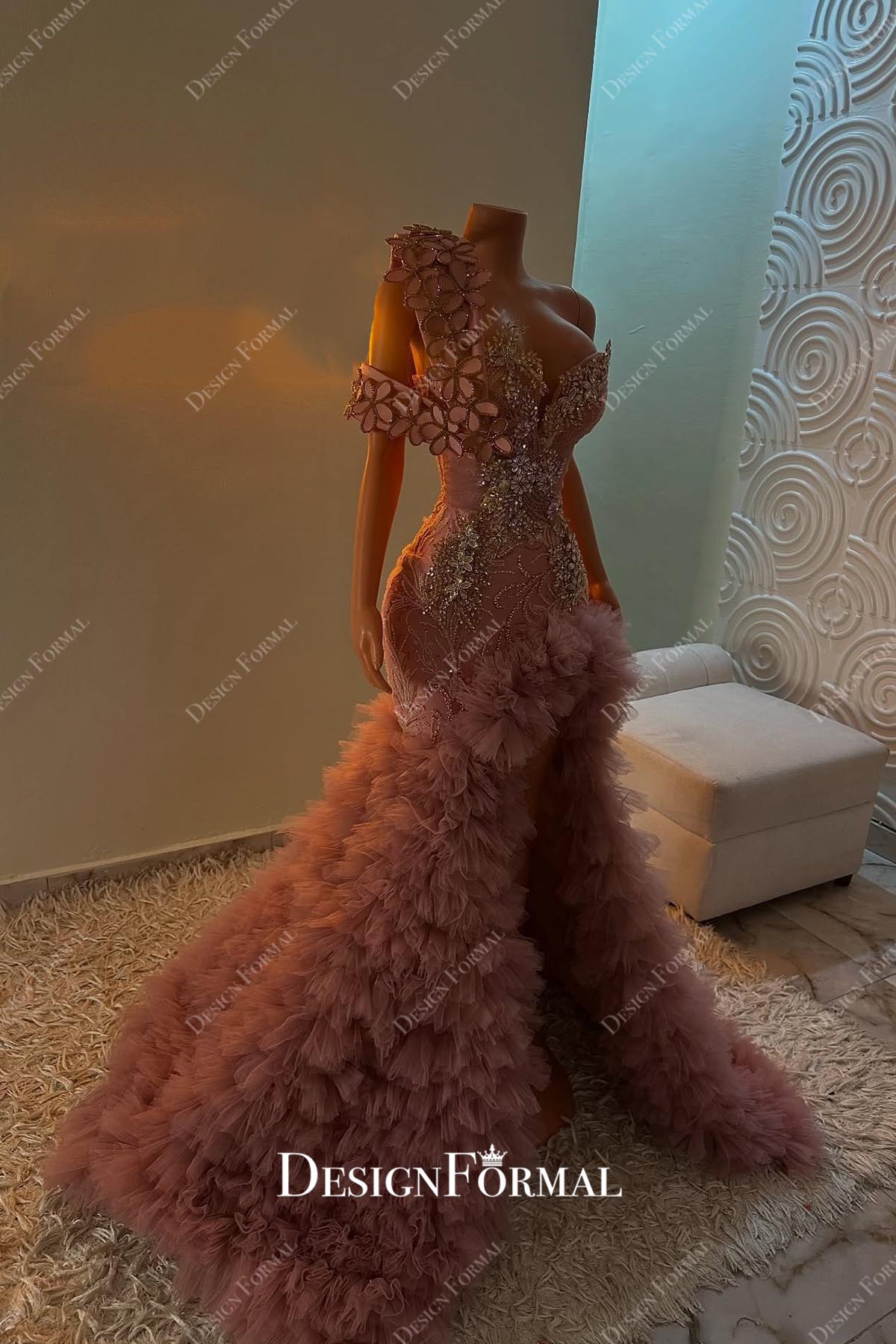 vintage mauve rhinestone high low prom dress