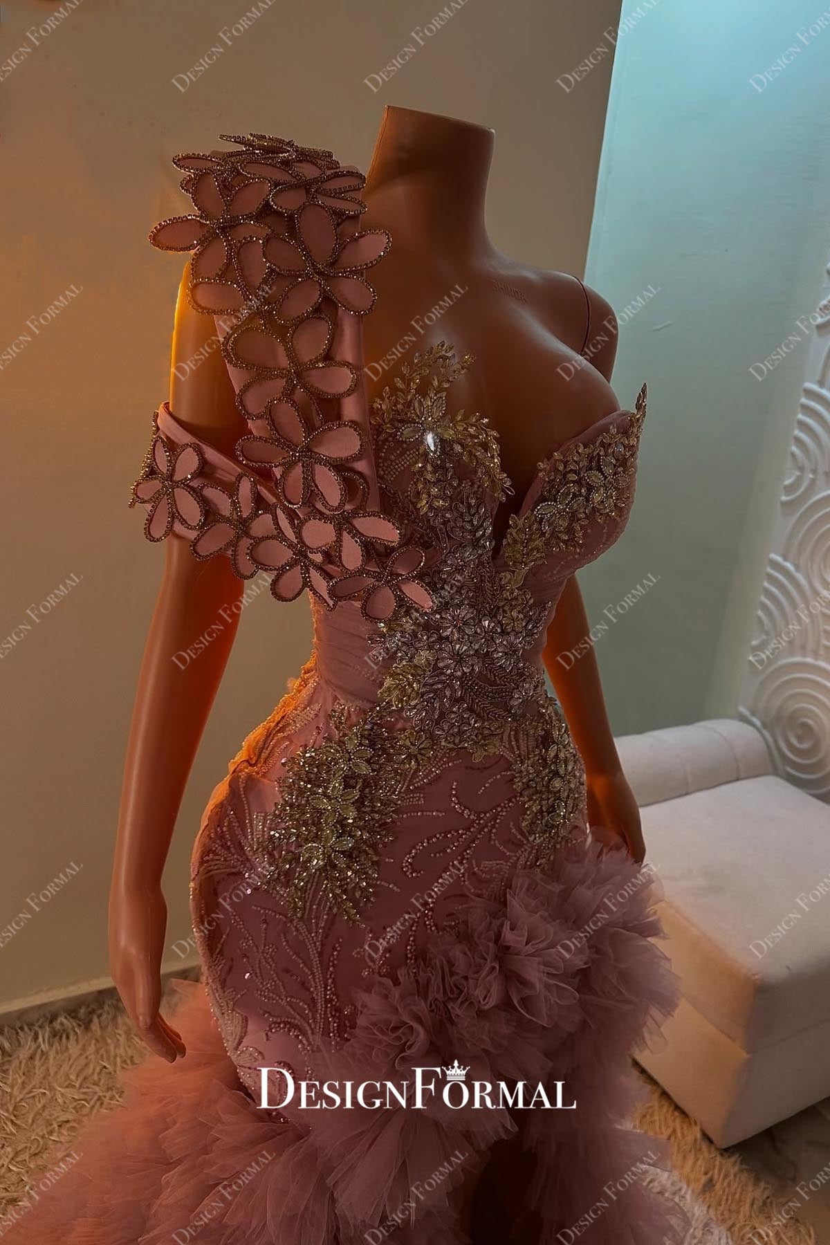 vintage mauve sculpture high low prom dress