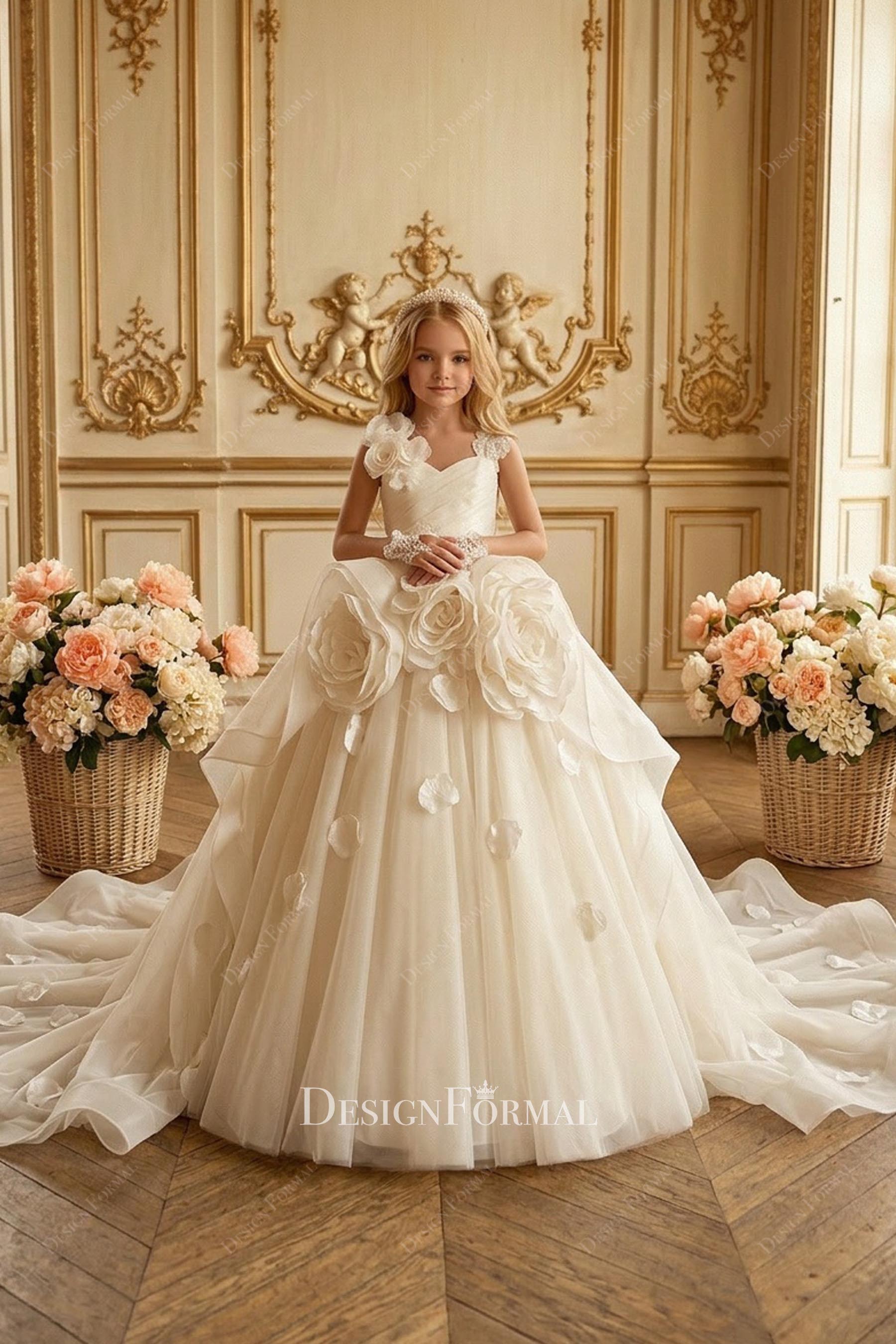 white 3d flower first communion gown 