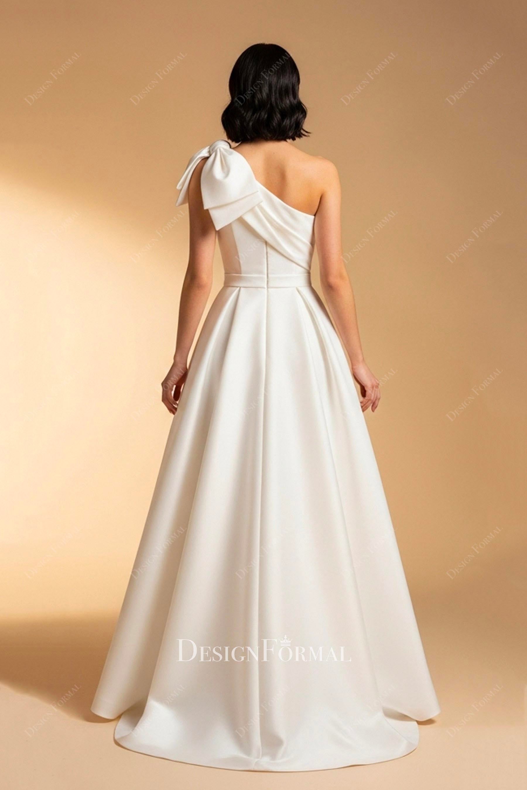 white asymmetrical a line Mikada wedding dress