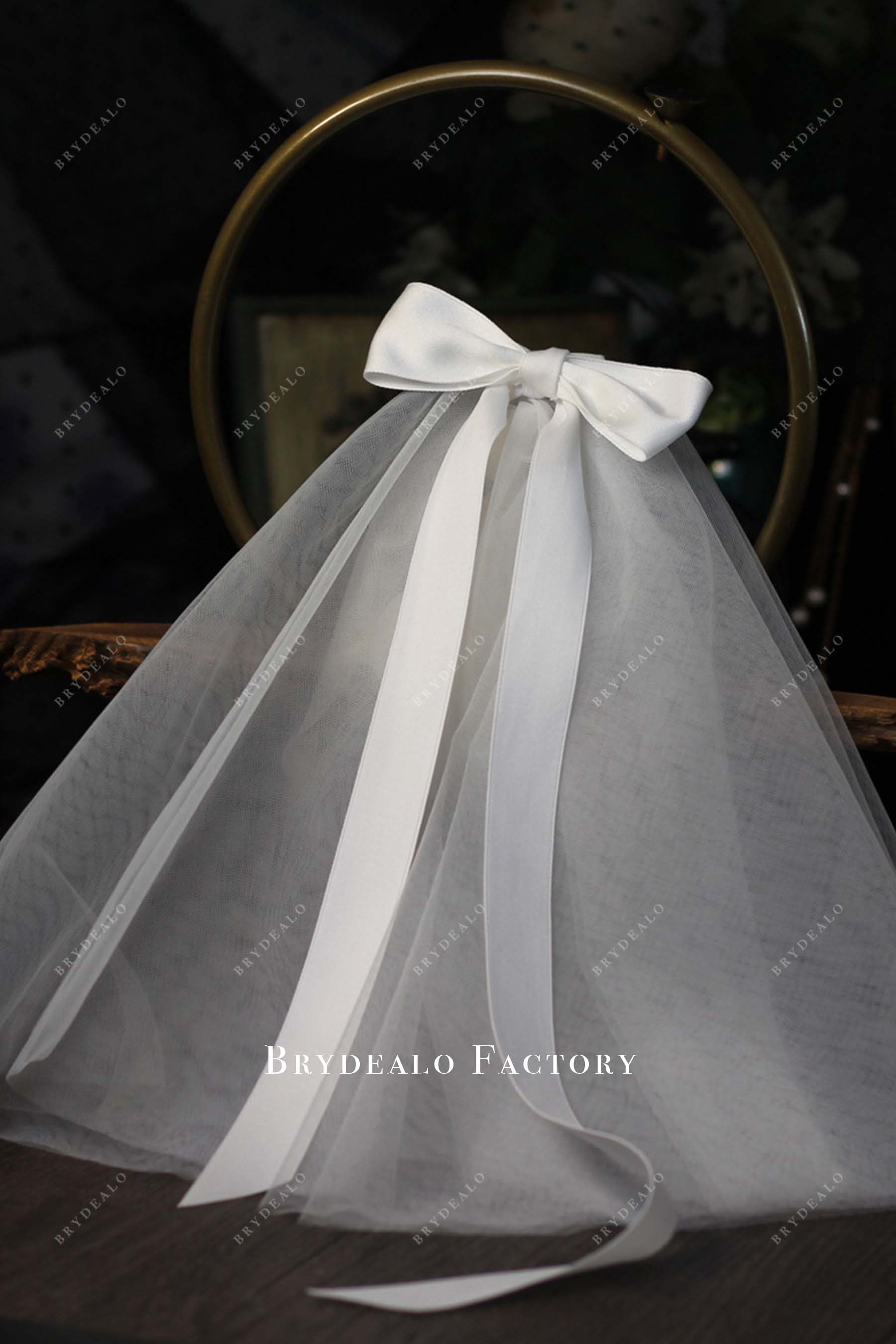 white satin bowknot veil for sale