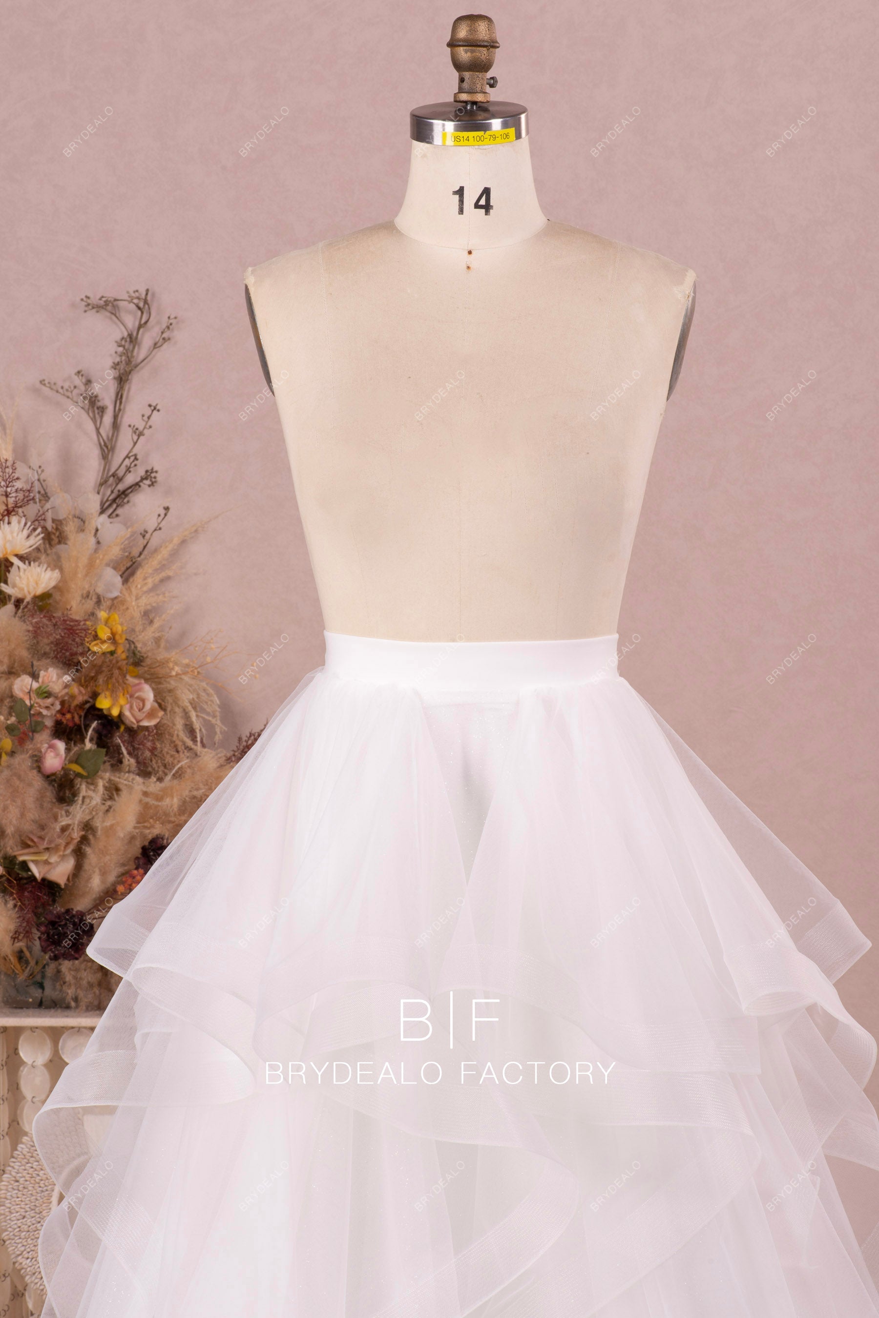 white bridal ruffled skirt