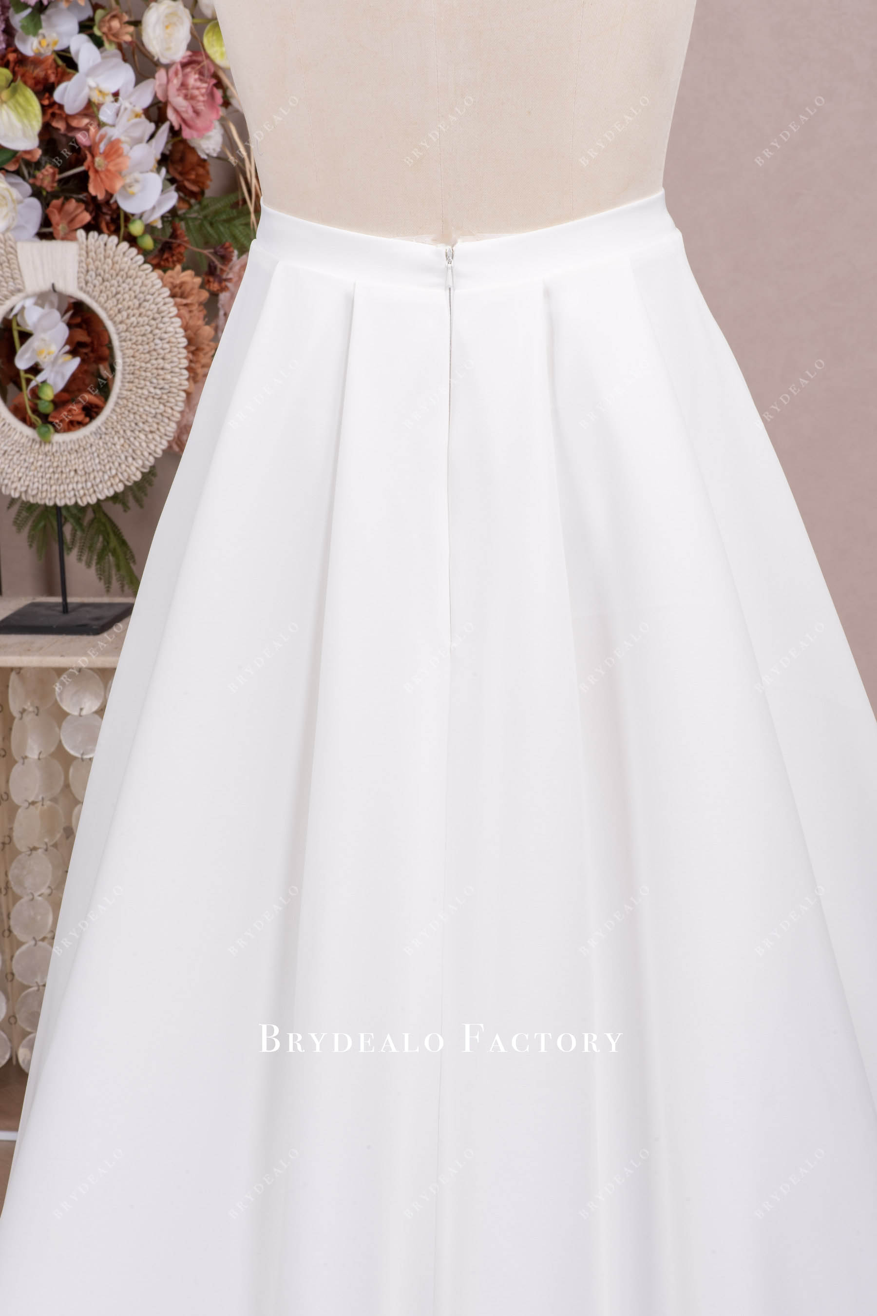 white crepe wedding skirt