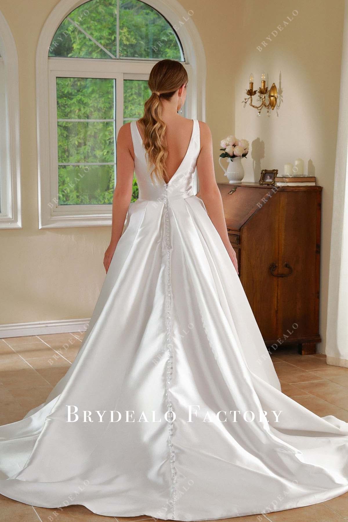 white deep v back slit wedding dress