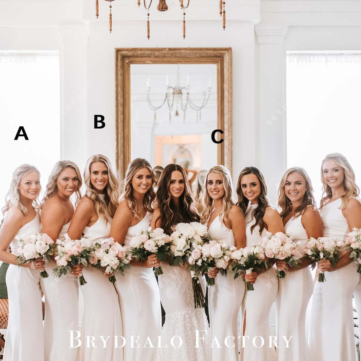 White Floor Length Sleeveless Fit & Flare Mismatched Bridesmaid Dresses, Dress B