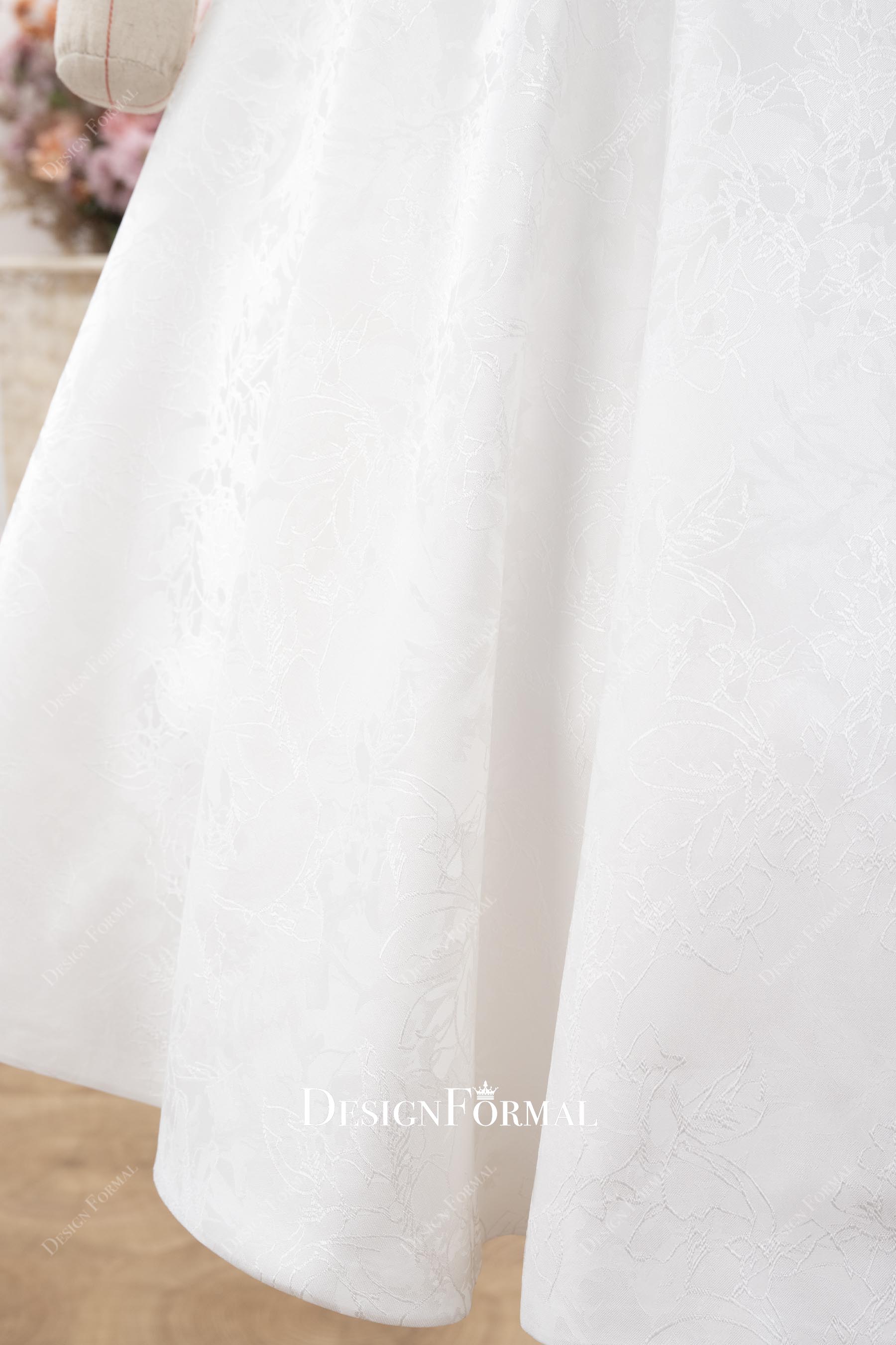 White Jacquard Satin A-line Wedding Dress