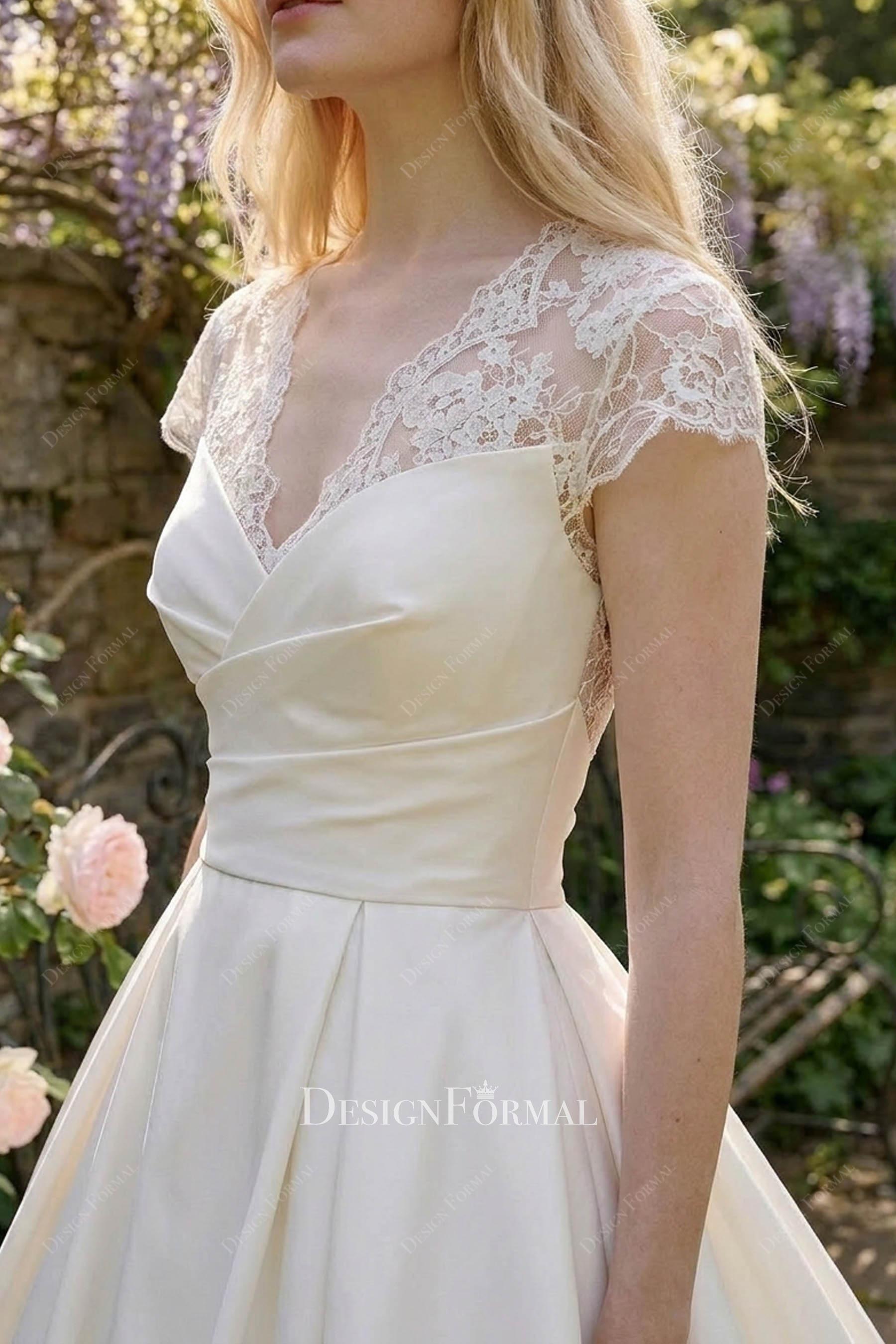 white lace cap sleeves wedding ballgown