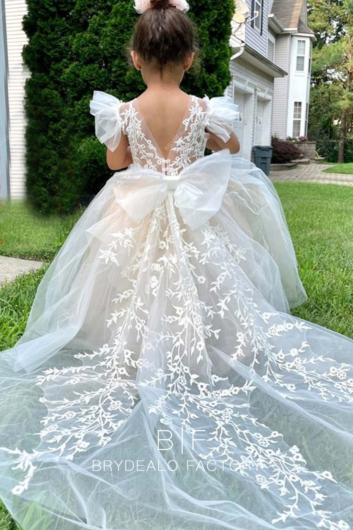 champagne flower girl dresses Tween Color Girl Dress With Open Back For Wedding Cookie is our classic satin and tulle flower girl dress ARIA Girl Dress | Tiered