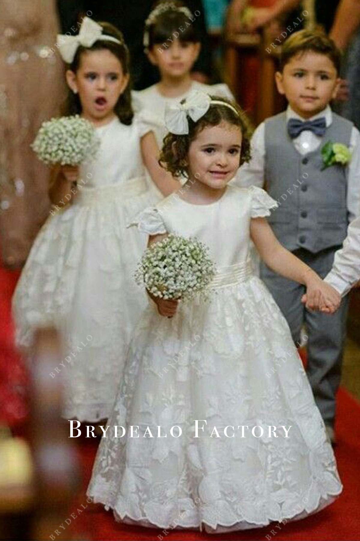 white lace flower girl ballgown