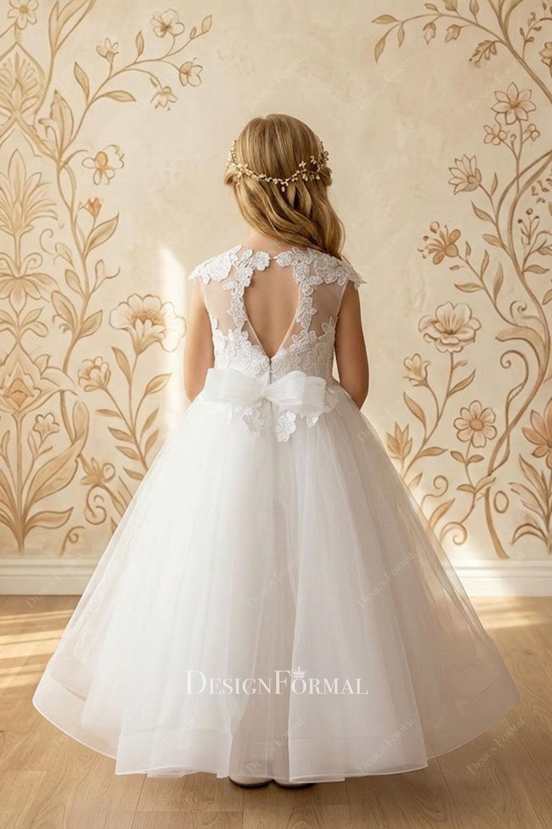 white lace keyhole back flower girl dress