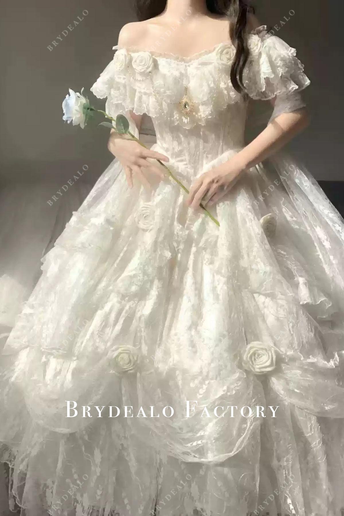 white lace off shoulder puffy lolita dress
