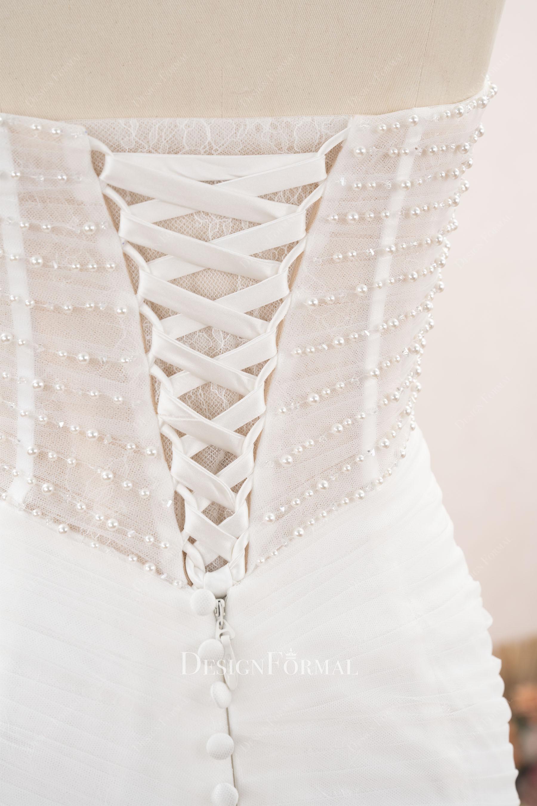 white lace up back wedding dress