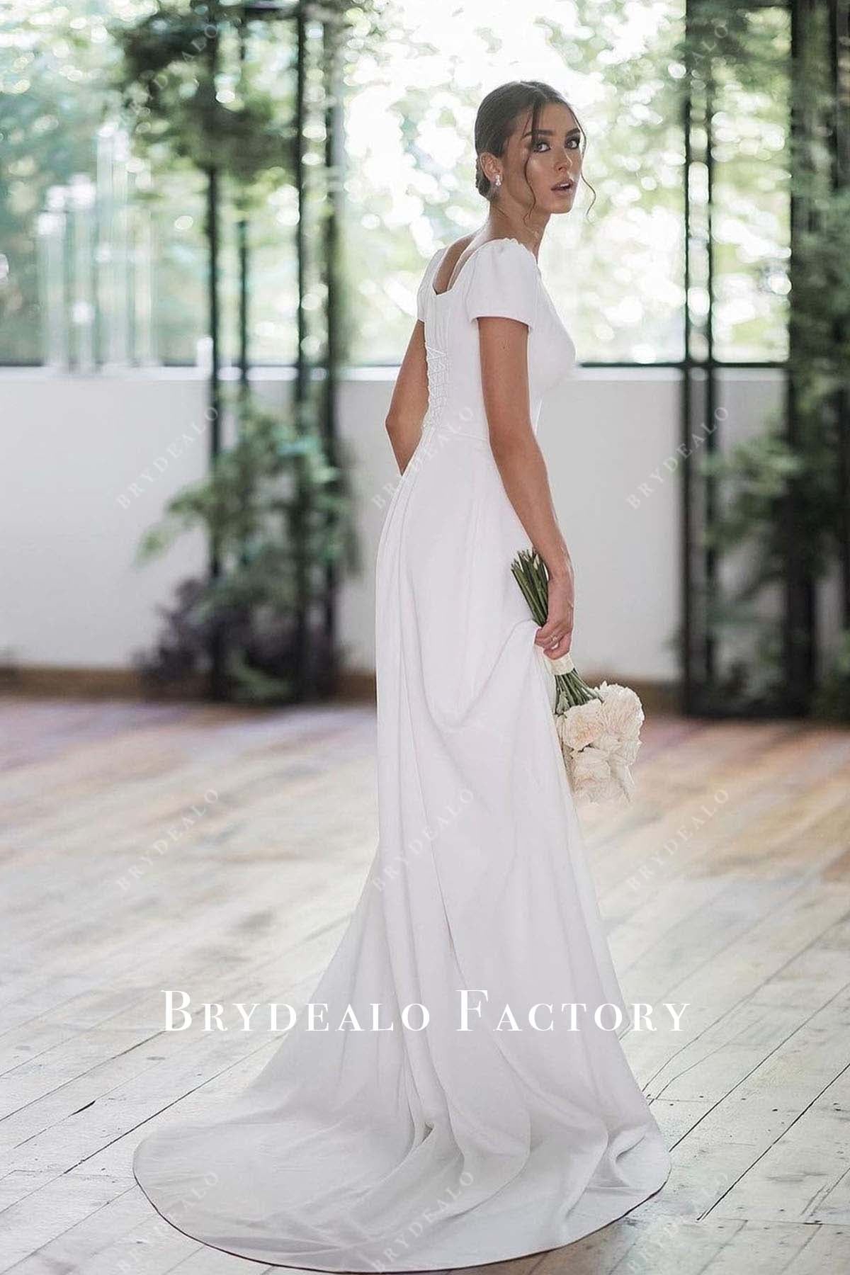 white long train wedding dress