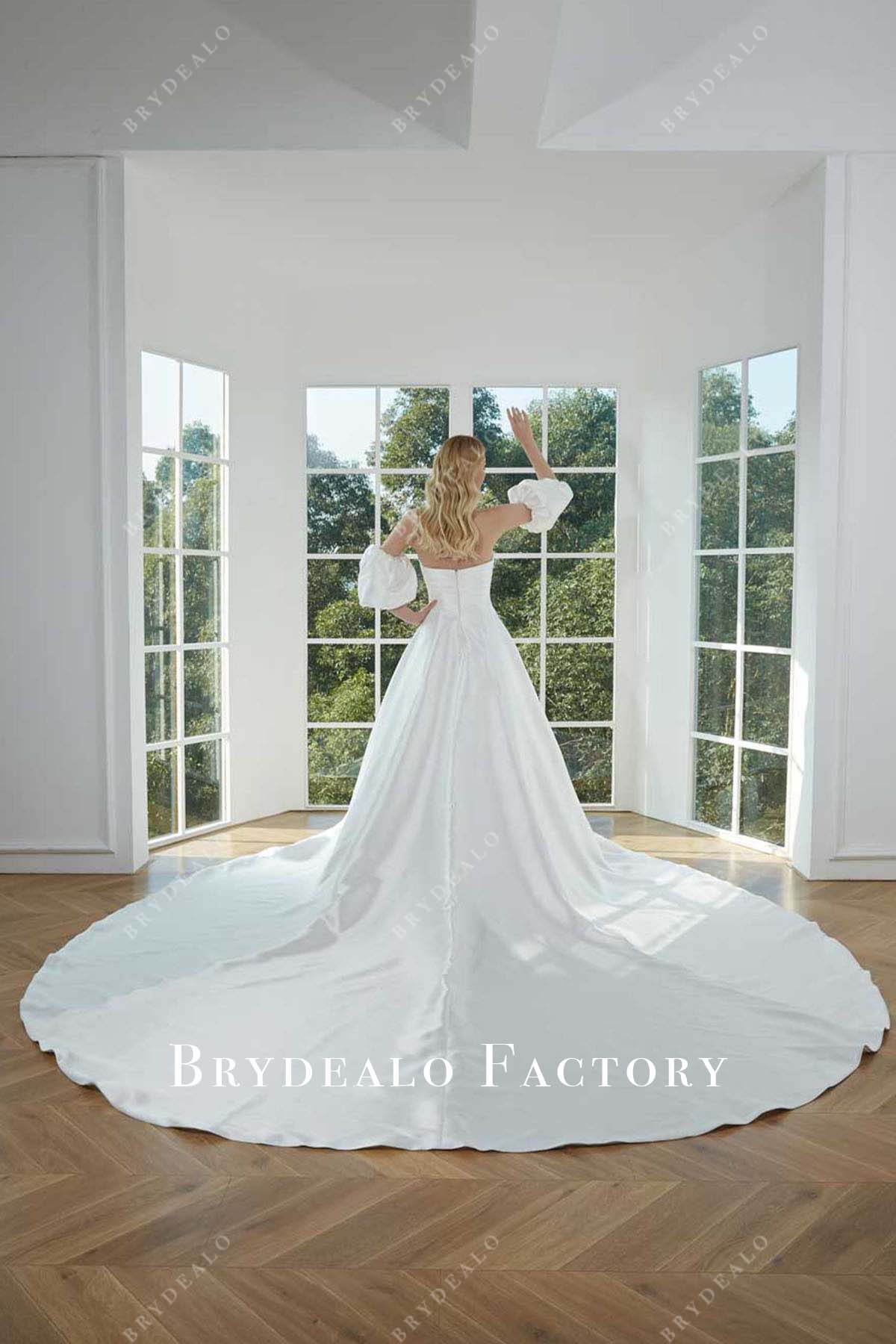 white long train wedding ballgown