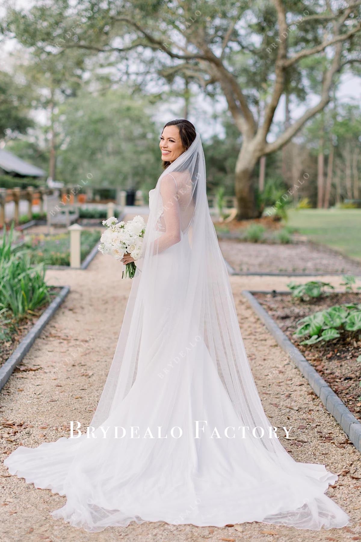 white mermaid court train wedding dress