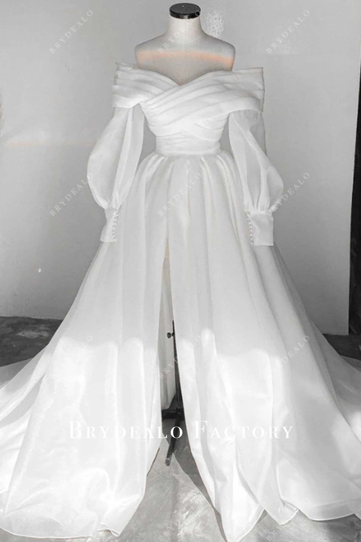 white off shoulder organza wedding dress