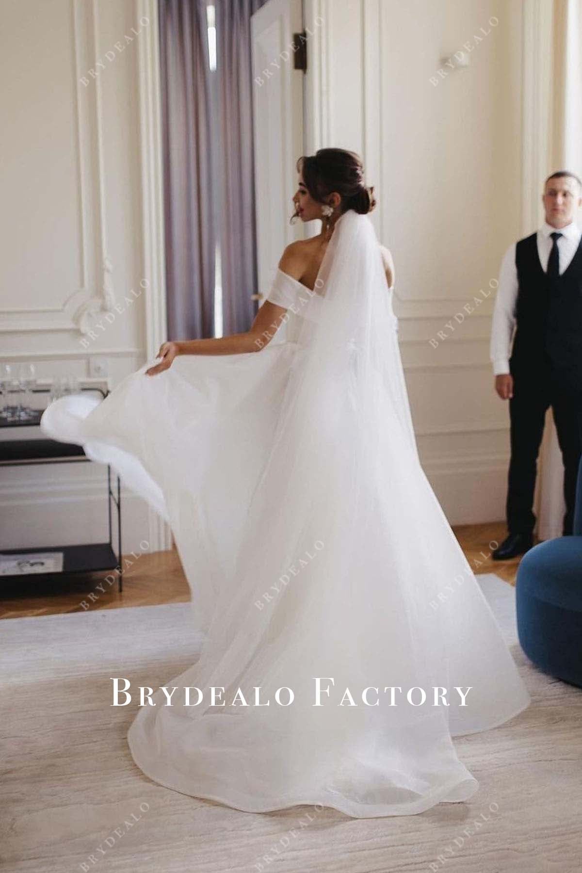 white organza horsehair bridal dress