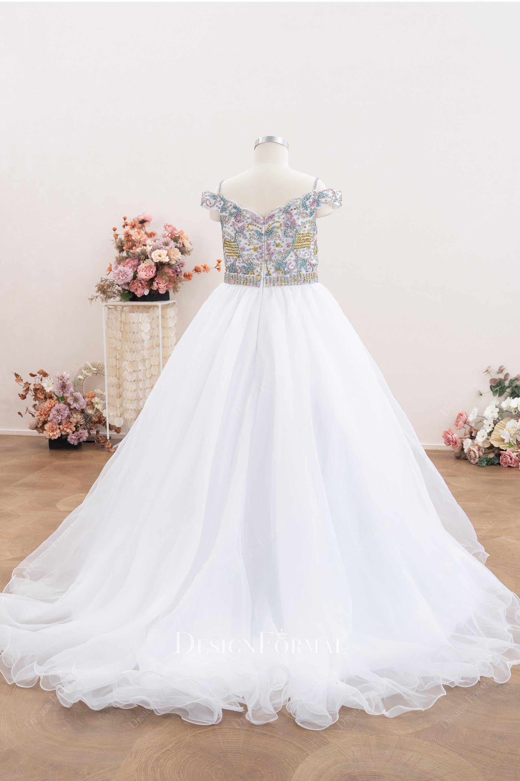 white organza kids pageant dress